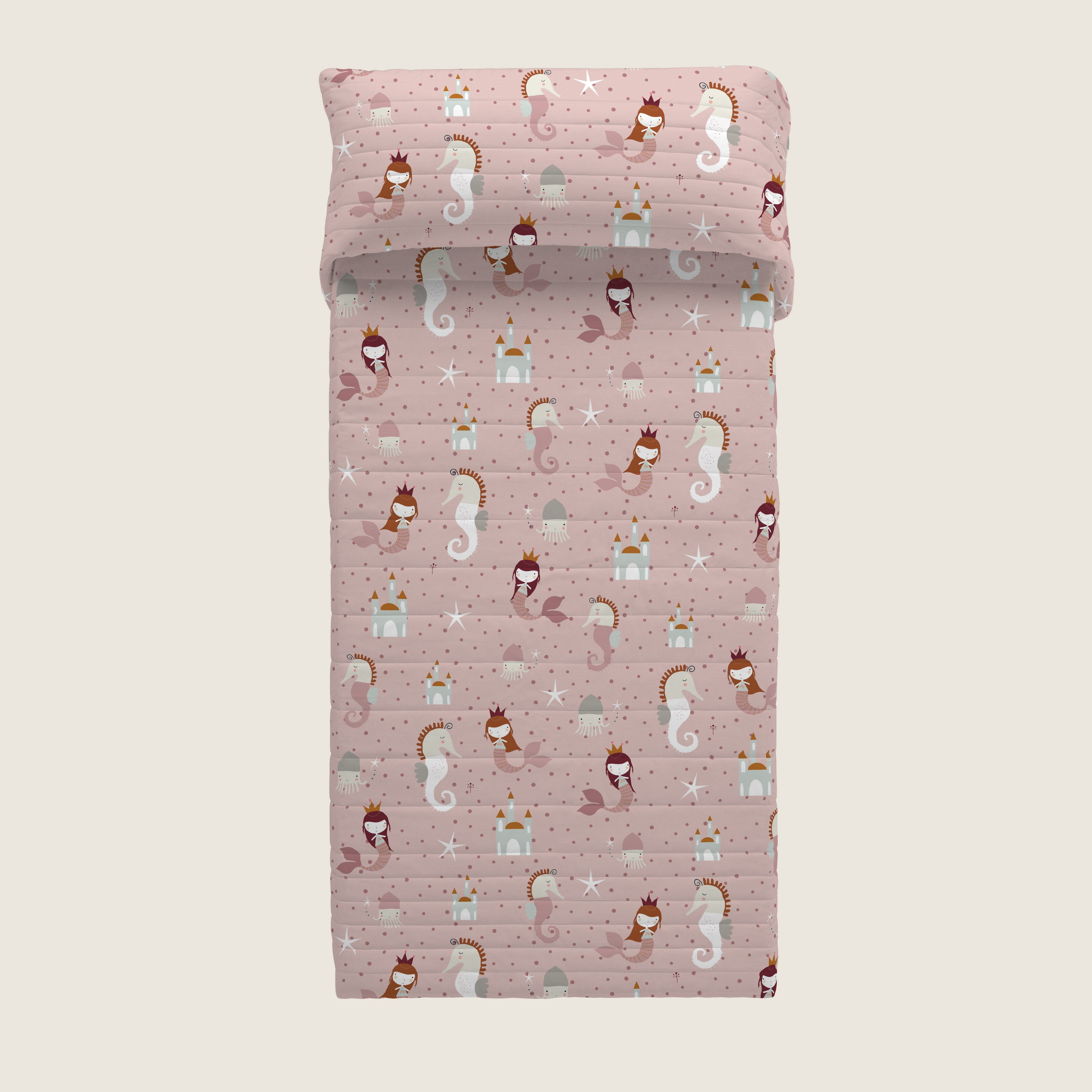 COLCHA BOUTI REVERSIBLE ESTAMPADA BEBÉ CUNA SEA HORSE 100% ALGODÓN