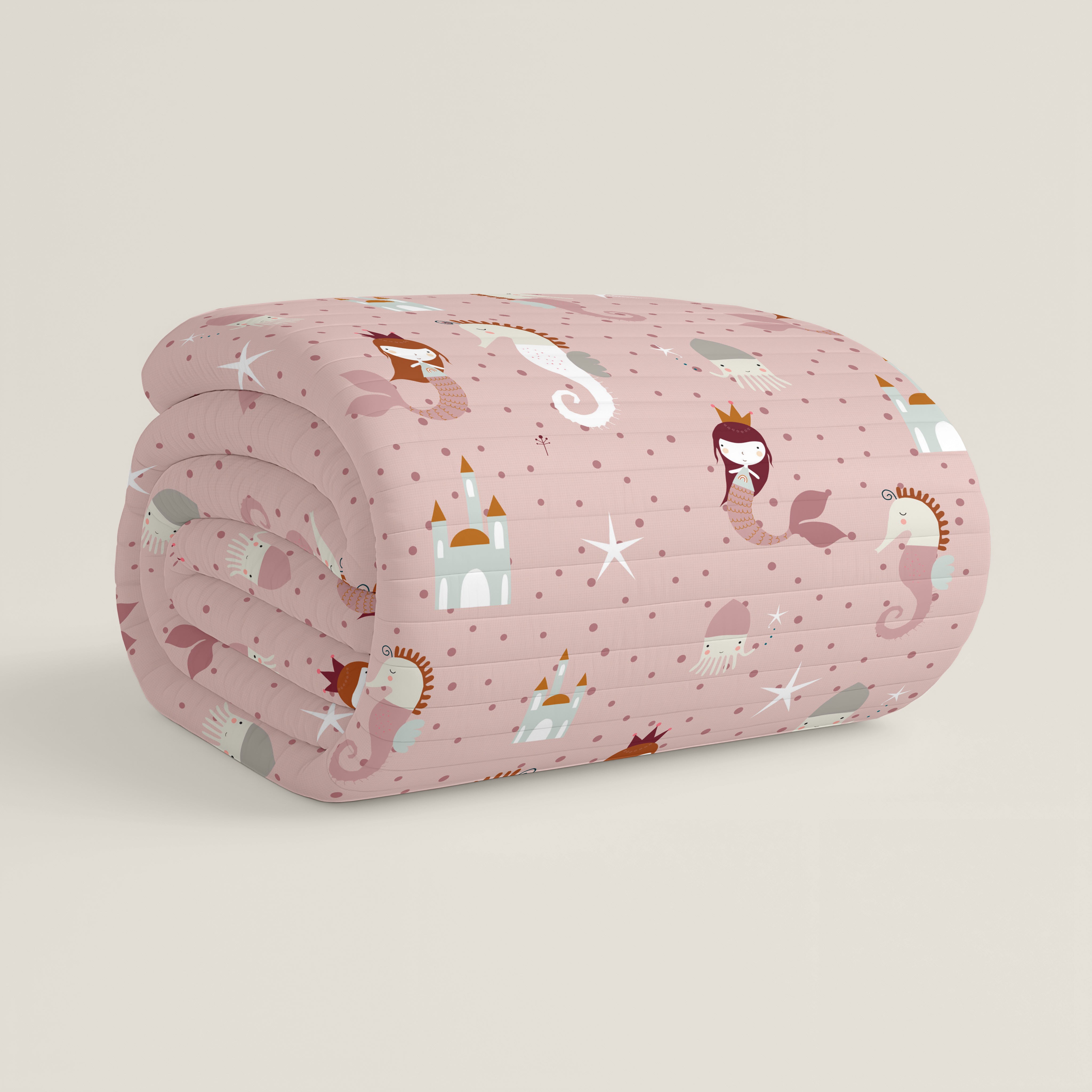 COLCHA BOUTI REVERSIBLE ESTAMPADA BEBÉ CUNA SEA HORSE 100% ALGODÓN