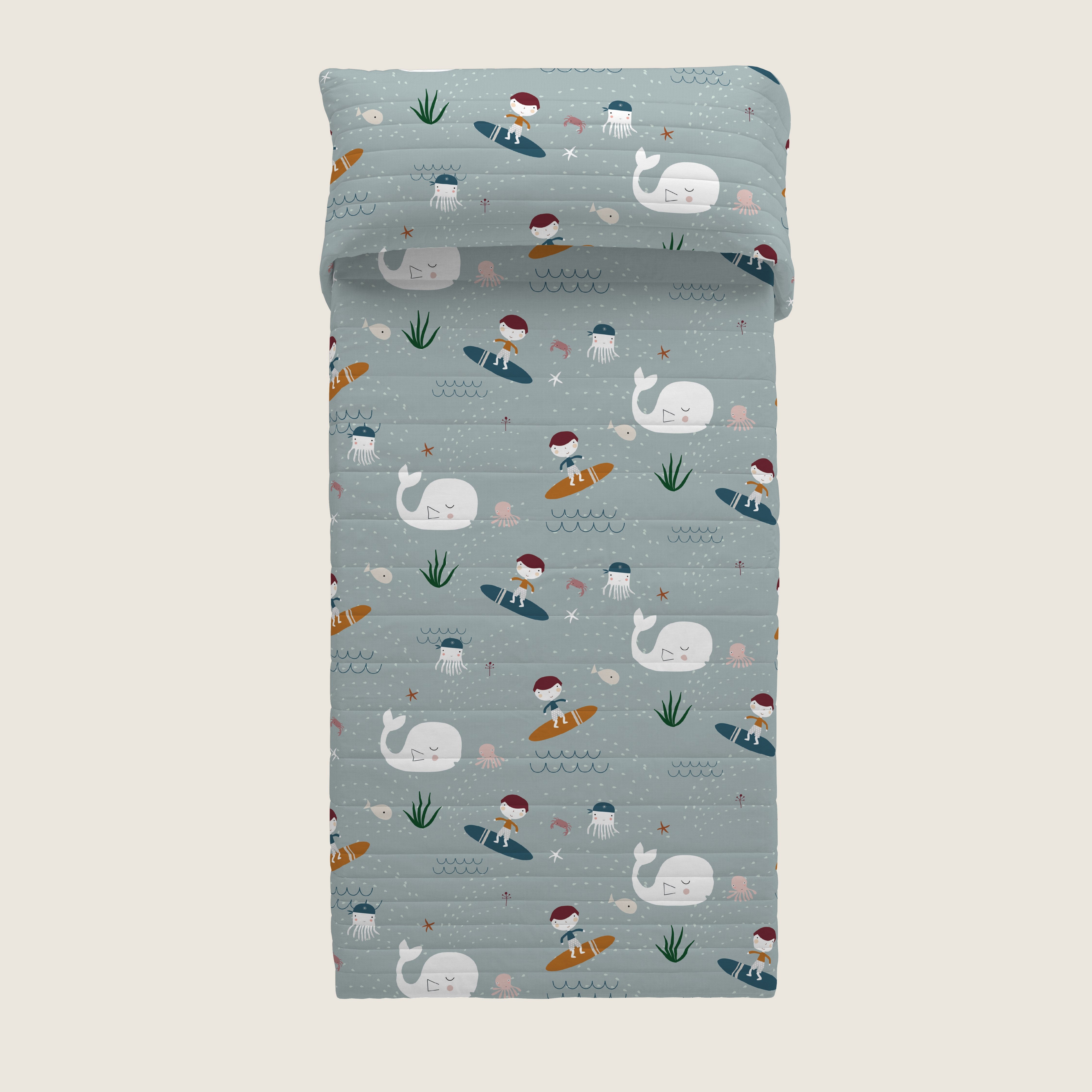 COPERTINA BOUTIS REVERSIBILE STAMPATA NEONATO CULLA SURF 100% COTONE