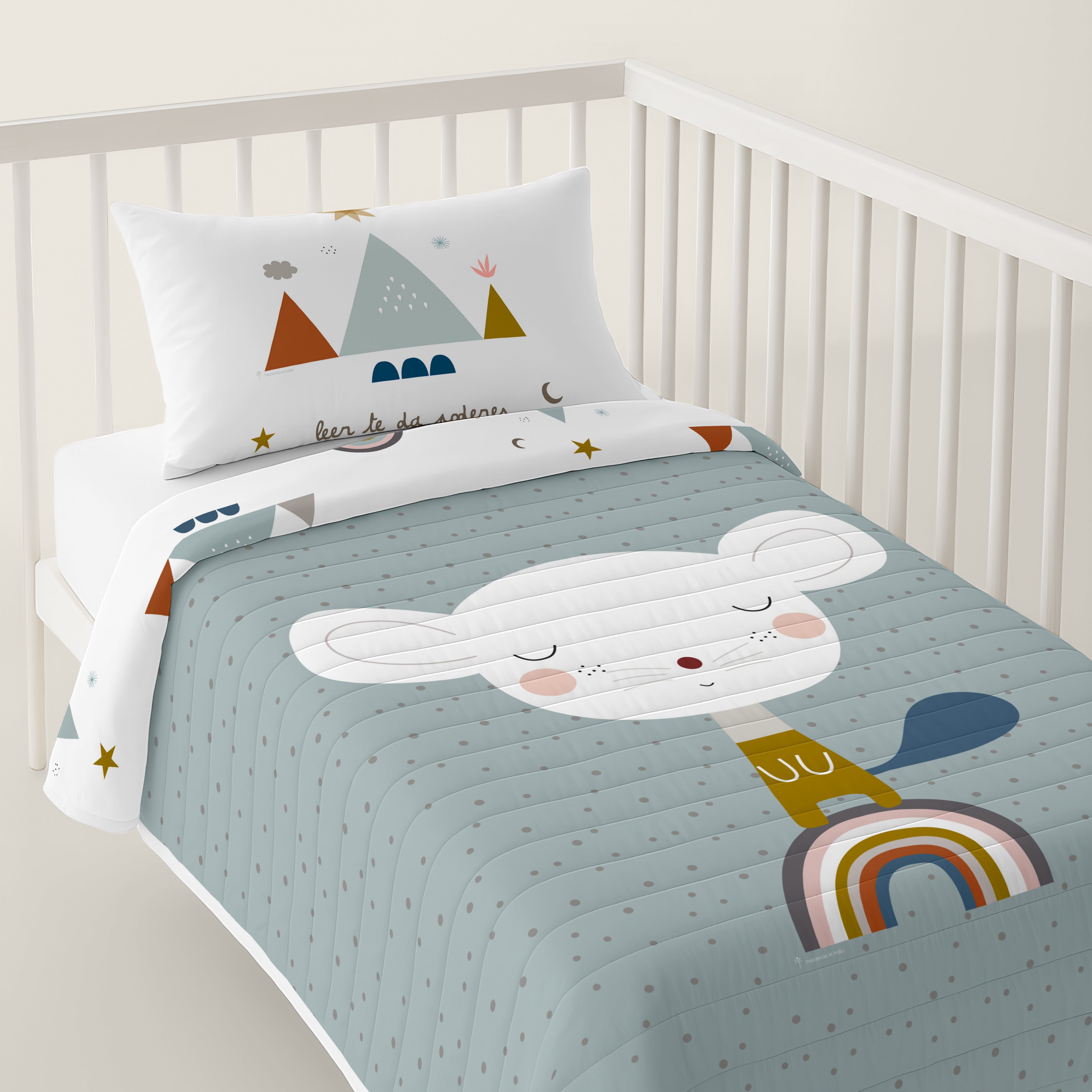 COLCHA BOUTI REVERSIBLE ESTAMPADA BEBÉ CUNA SUSANITA AZUL 100% ALGODÓN