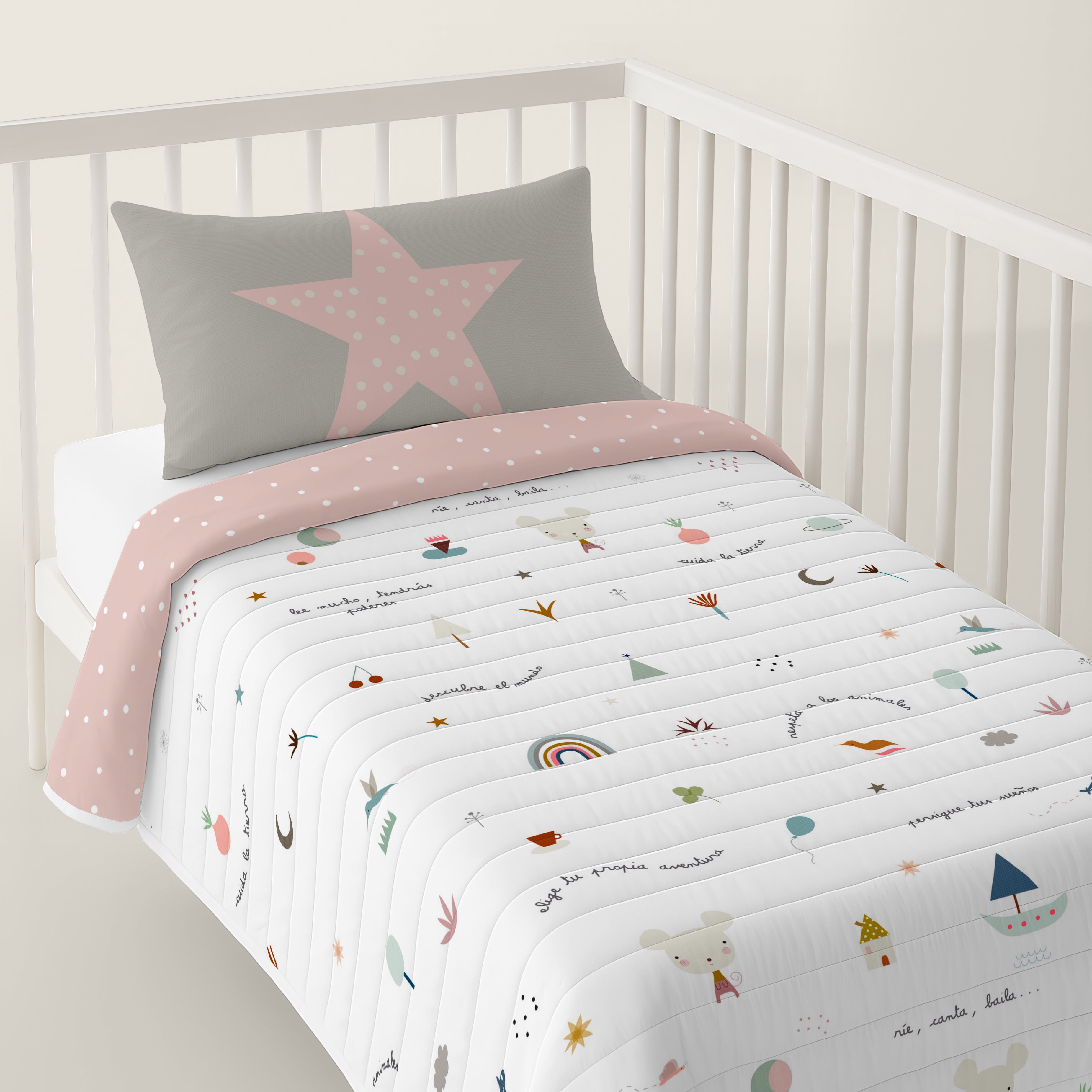 COLCHA BOUTI REVERSIBLE ESTAMPADA BEBÉ CUNA SUSANITA ROSA 100% ALGODÓN