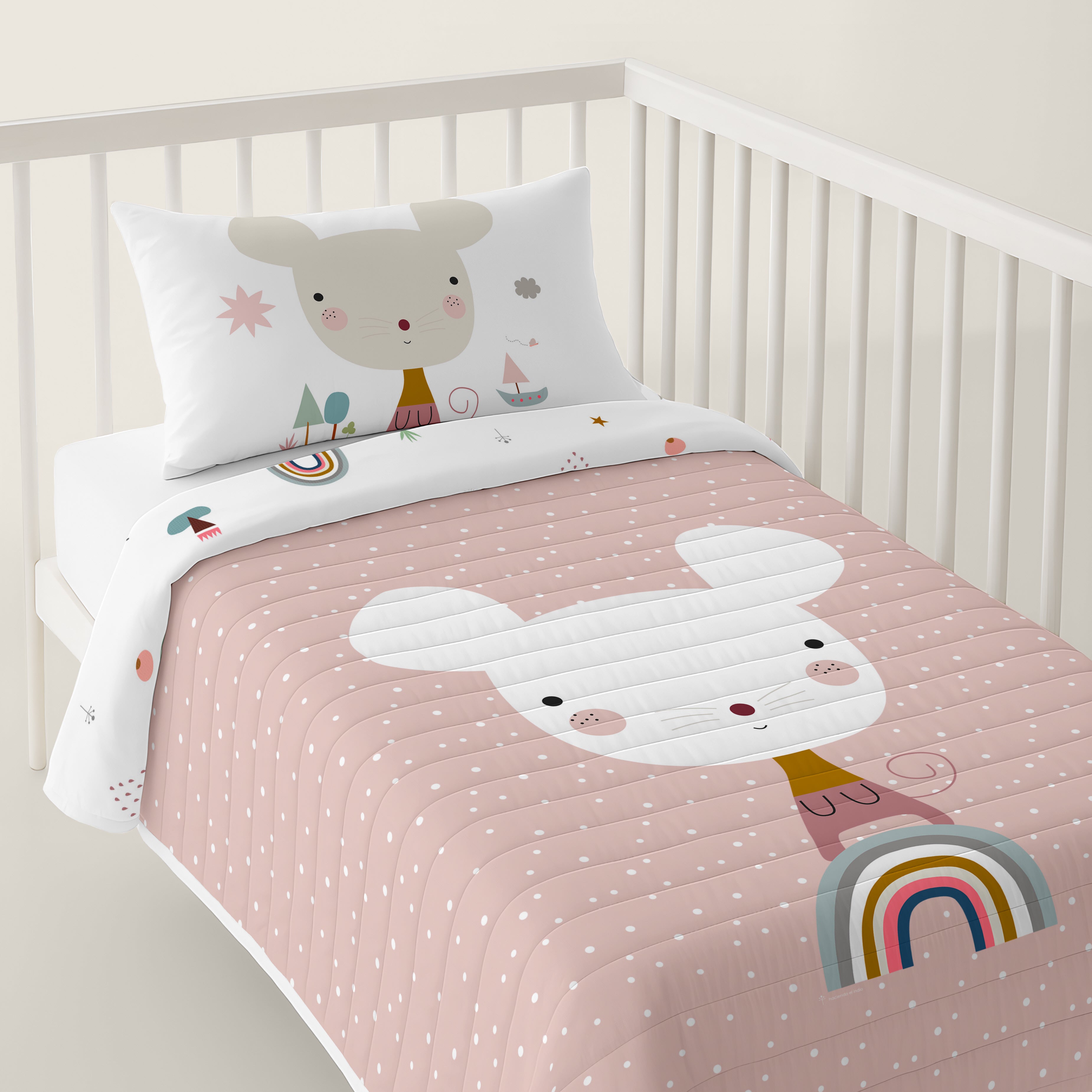 COLCHA BOUTI REVERSIBLE ESTAMPADA BEBÉ CUNA SUSANITA ROSA 100% ALGODÓN