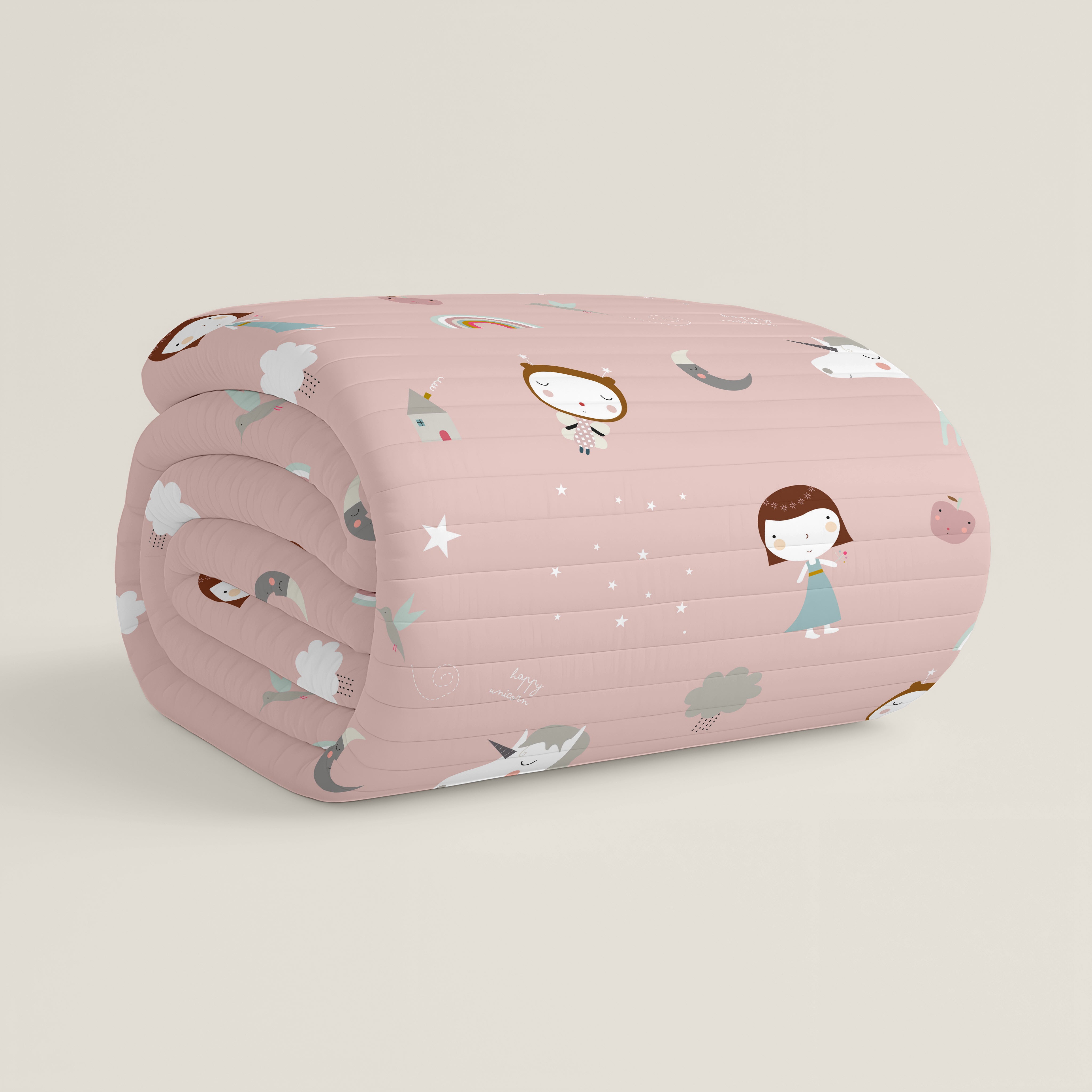 COLCHA BOUTI REVERSIBLE ESTAMPADA BEBÉ CUNA UNICORN WHITE 100% ALGODÓN