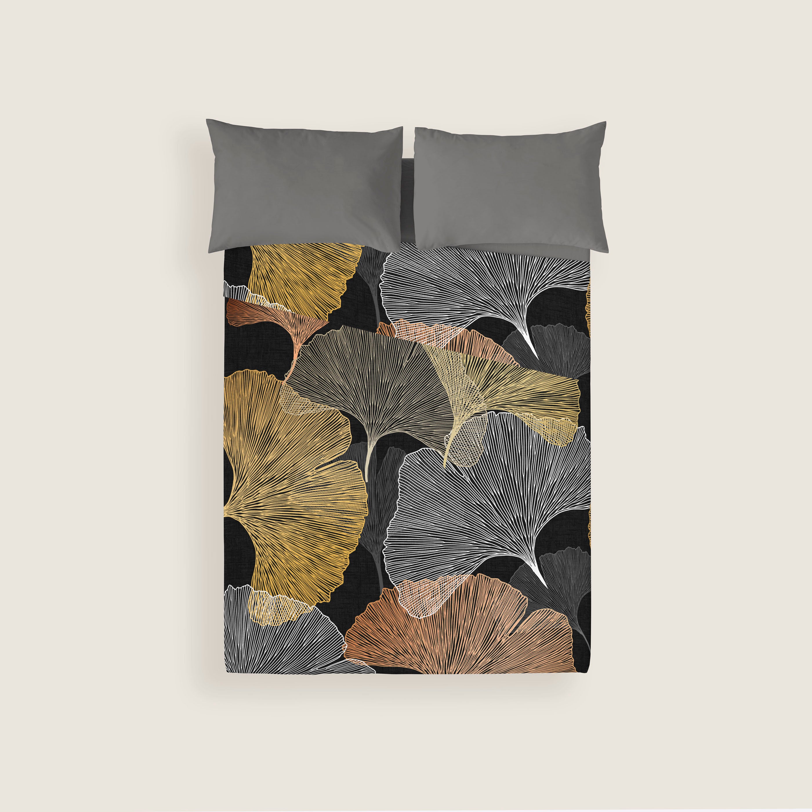 JUEGO SÁBANAS ESTAMPADAS GINGKO 100% ALGODÓN