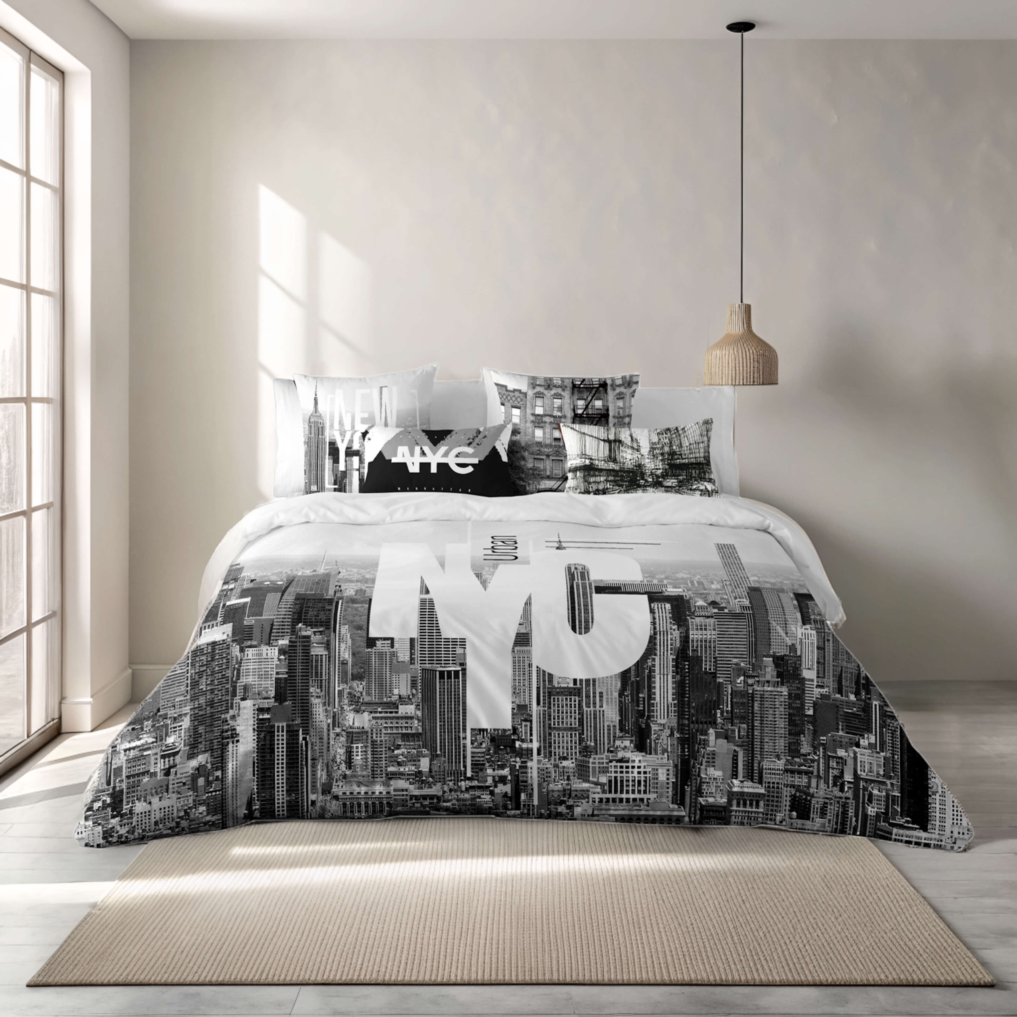 FUNDA NÓRDICA ESTAMPADA NYC 100% ALGODÓN