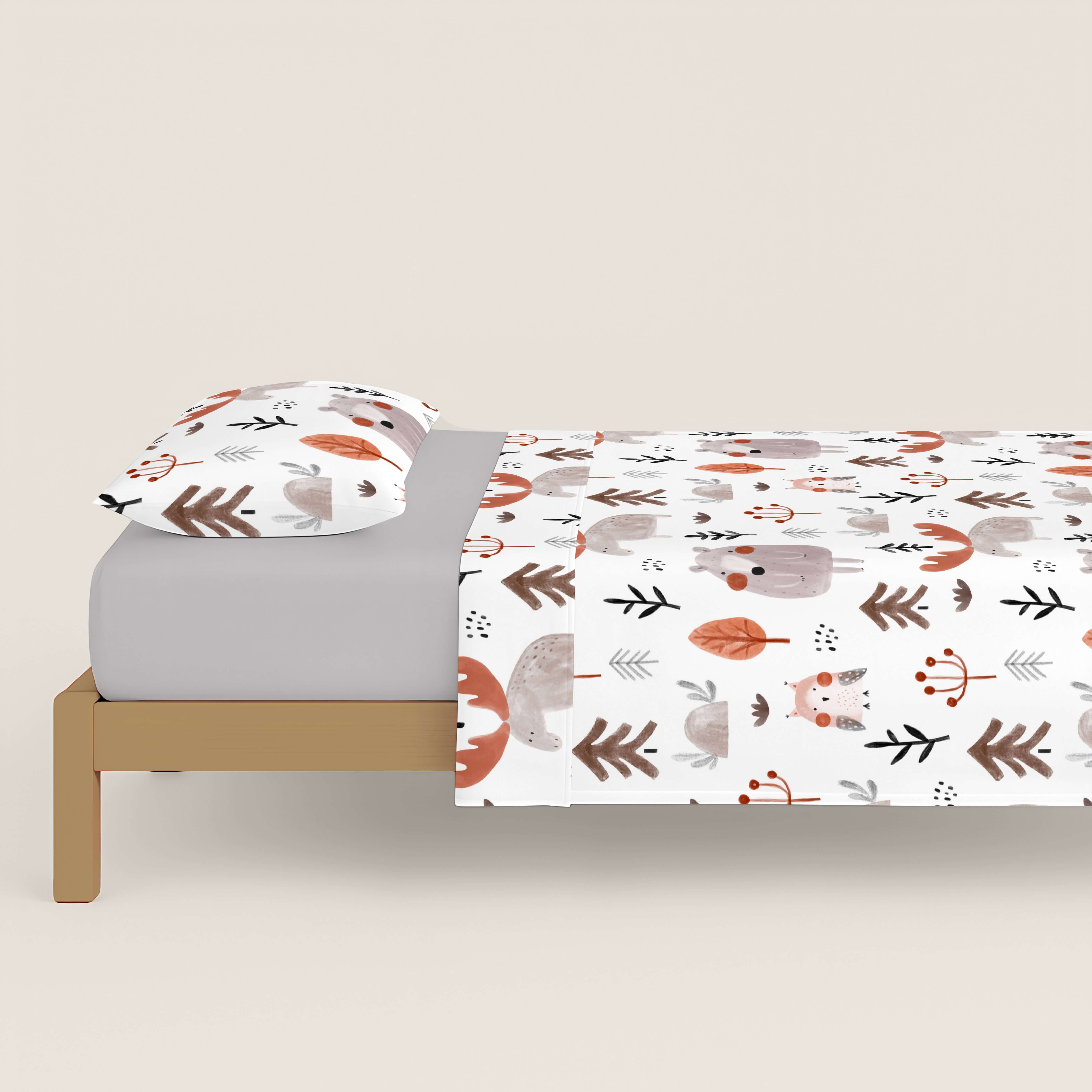 SET LENZUOLA STAMPATE PER BAMBINI WILD FOREST 100% COTONE