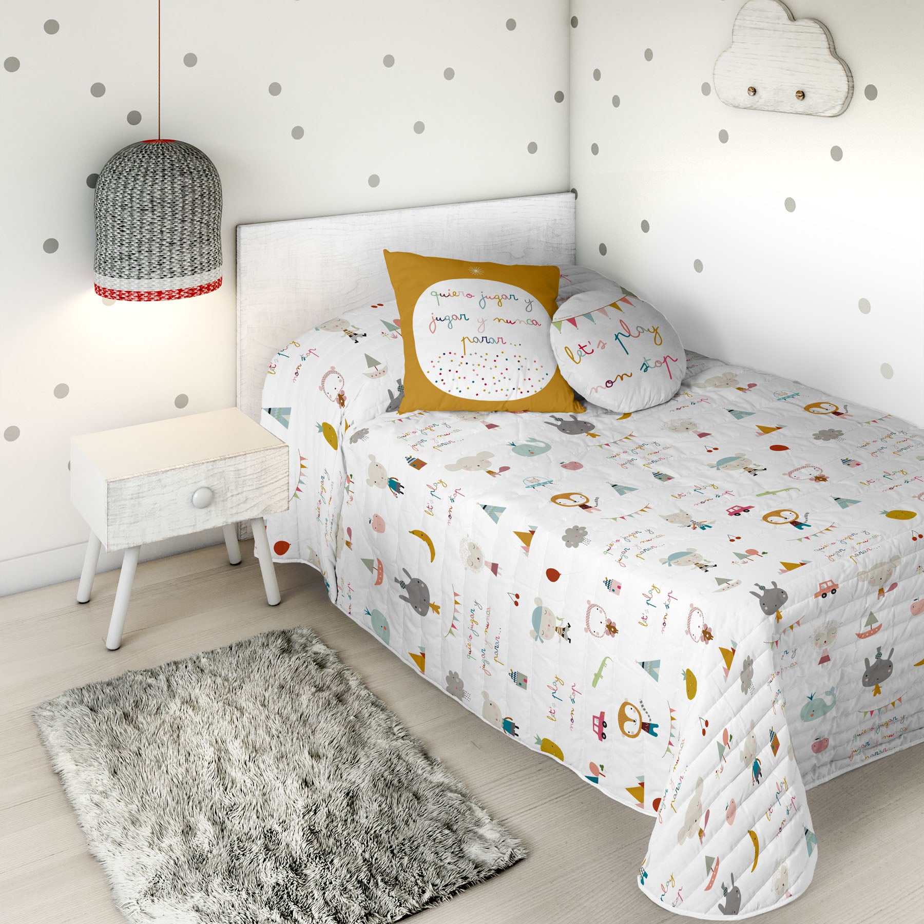 COLCHA BOUTI REVERSIBLE ESTAMPADA INFANTIL JUGAR 100% ALGODÓN