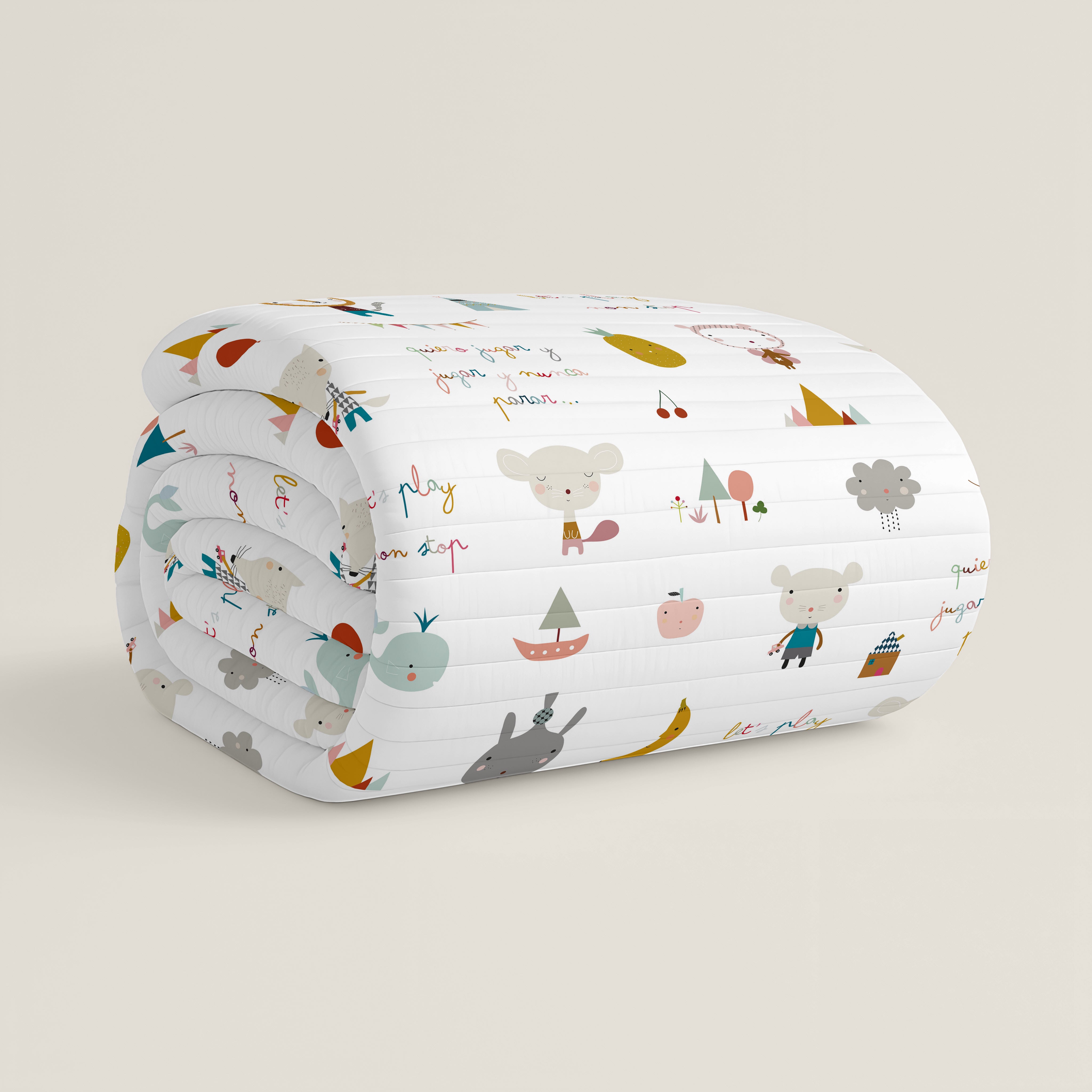 COPRILETTO BOUTIS REVERSIBILE STAMPATO PER BAMBINI GIOCARE 100% COTONE