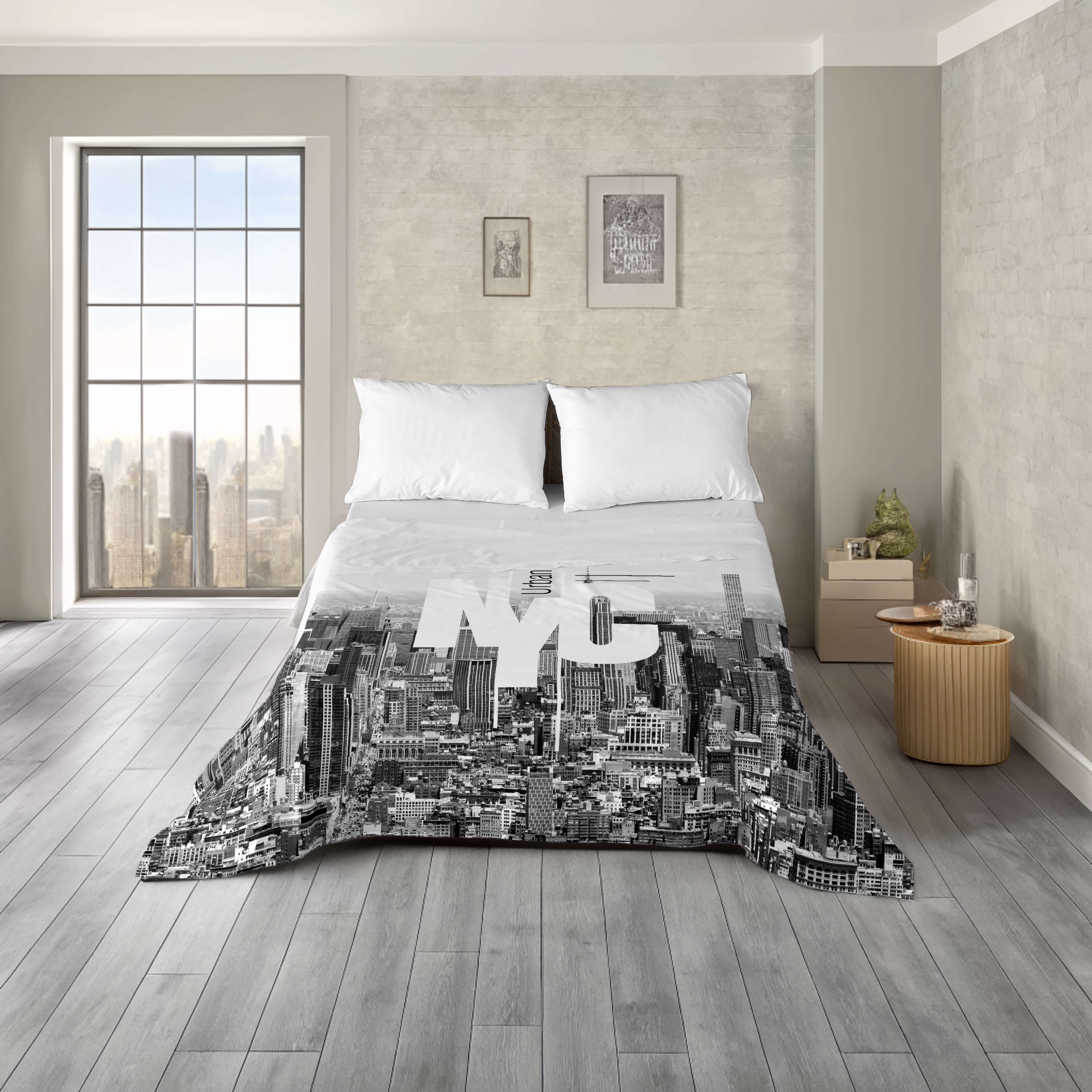 JUEGO SÁBANAS ESTAMPADAS NYC 100% ALGODÓN