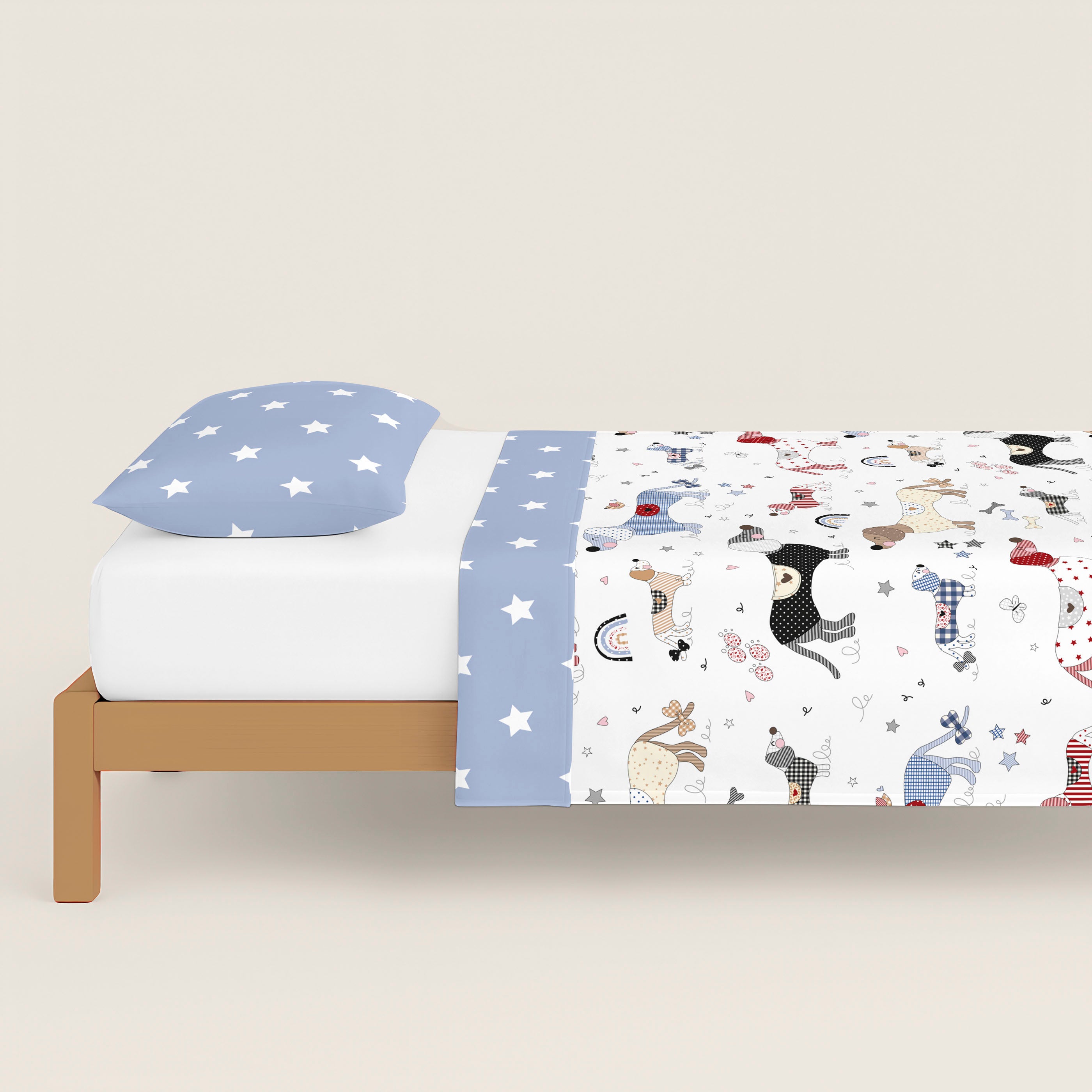 FUNDA NÓRDICA REVERSIBLE ESTAMPADA INFANTIL DOGGY PATCH 100% ALGODÓN