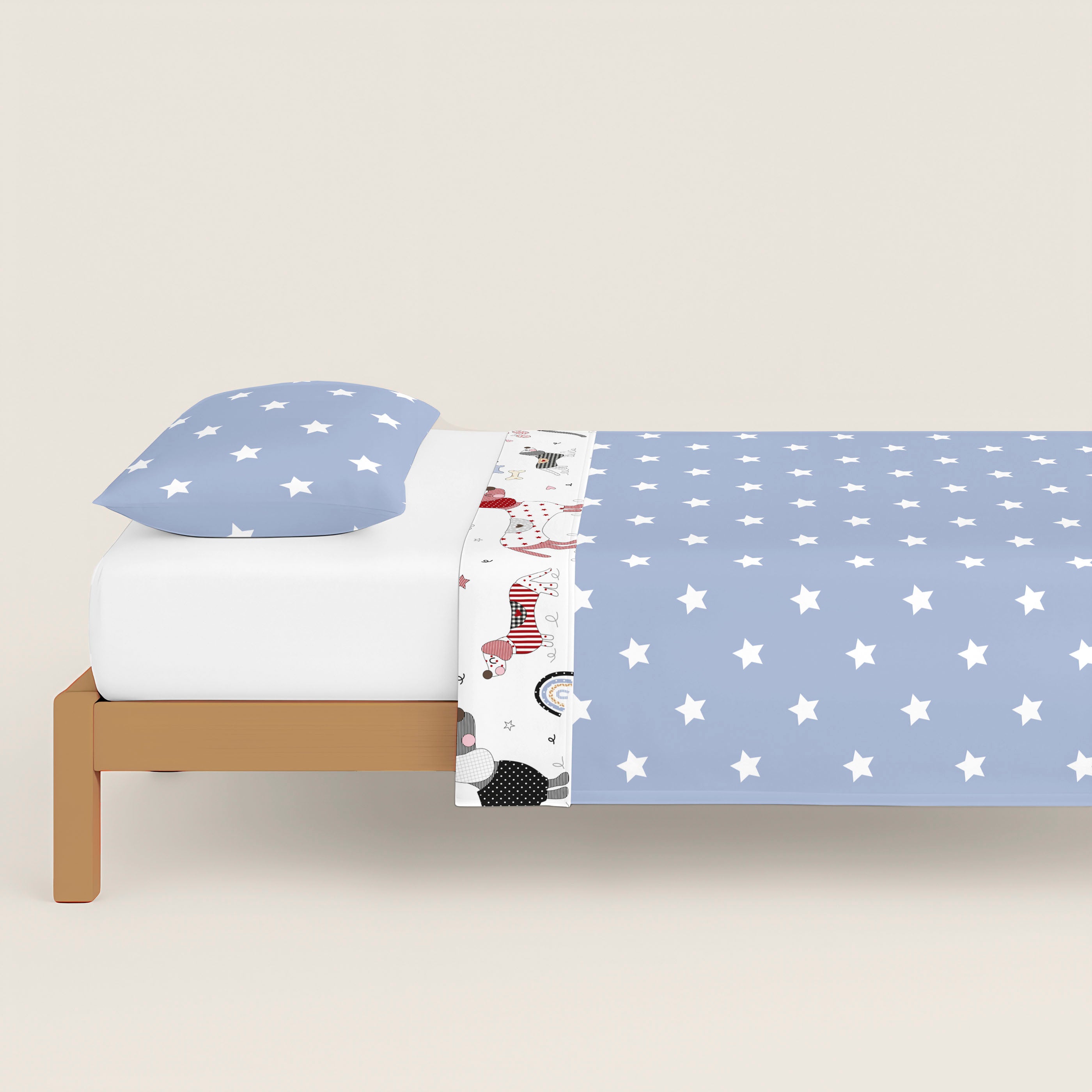 FUNDA NÓRDICA REVERSIBLE ESTAMPADA INFANTIL DOGGY PATCH 100% ALGODÓN