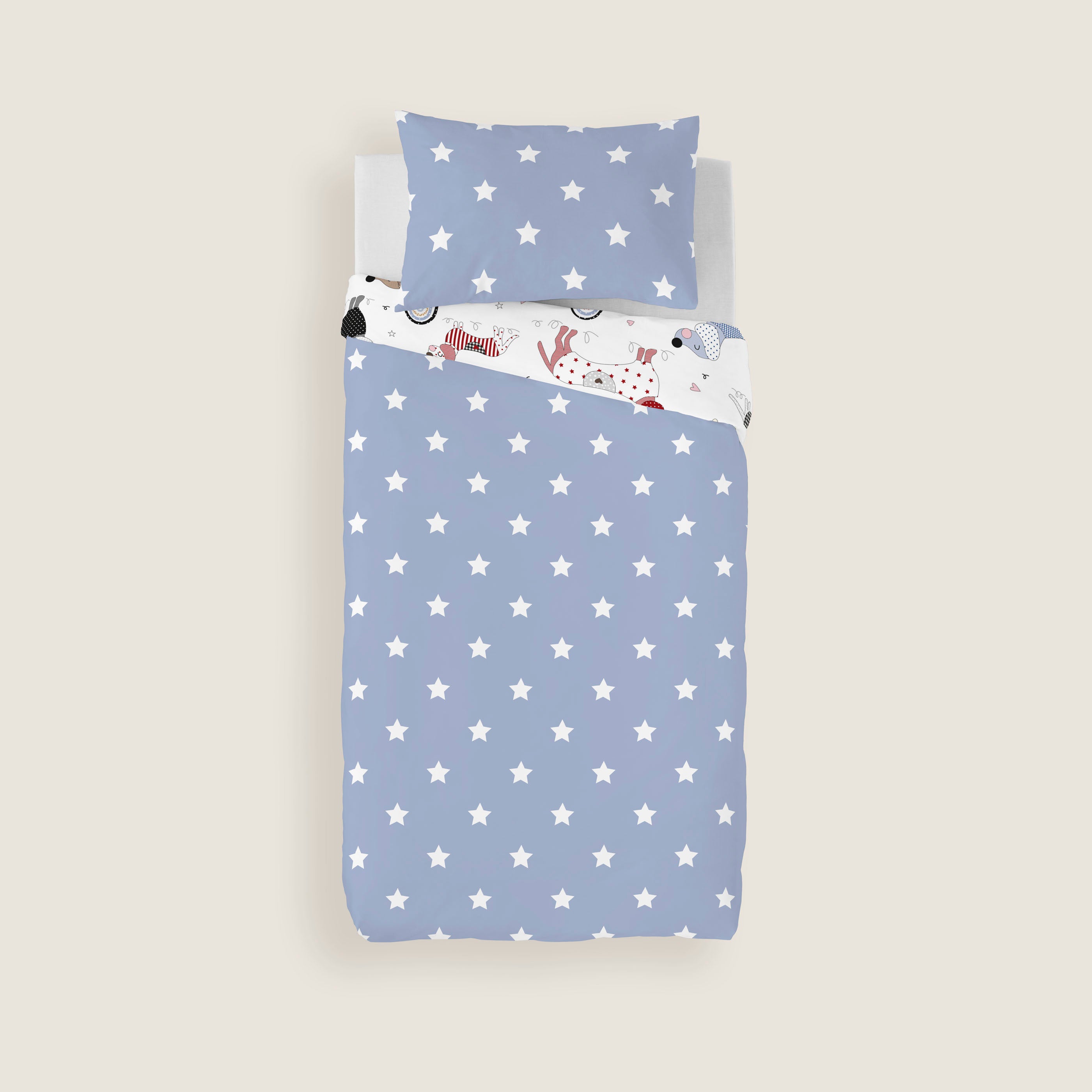 FUNDA NÓRDICA REVERSIBLE ESTAMPADA INFANTIL DOGGY PATCH 100% ALGODÓN