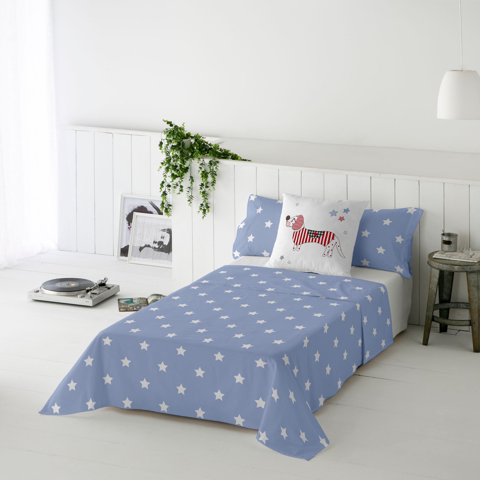 JUEGO SÁBANAS ESTAMPADAS INFANTIL DOGGY PATCH REV 100% ALGODÓN