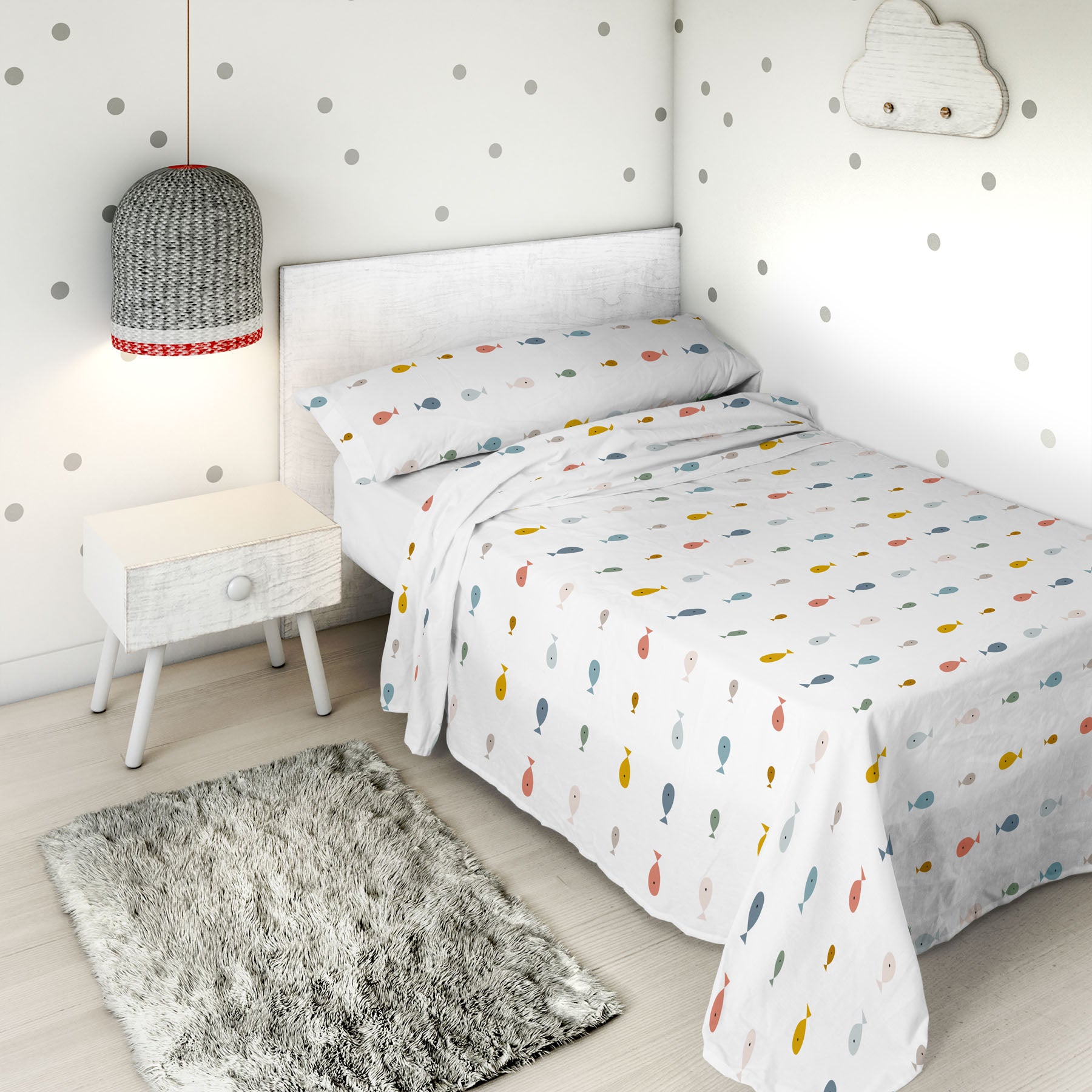 JUEGO SÁBANAS ESTAMPADAS INFANTIL MAPAMUNDI COORD 100% ALGODÓN