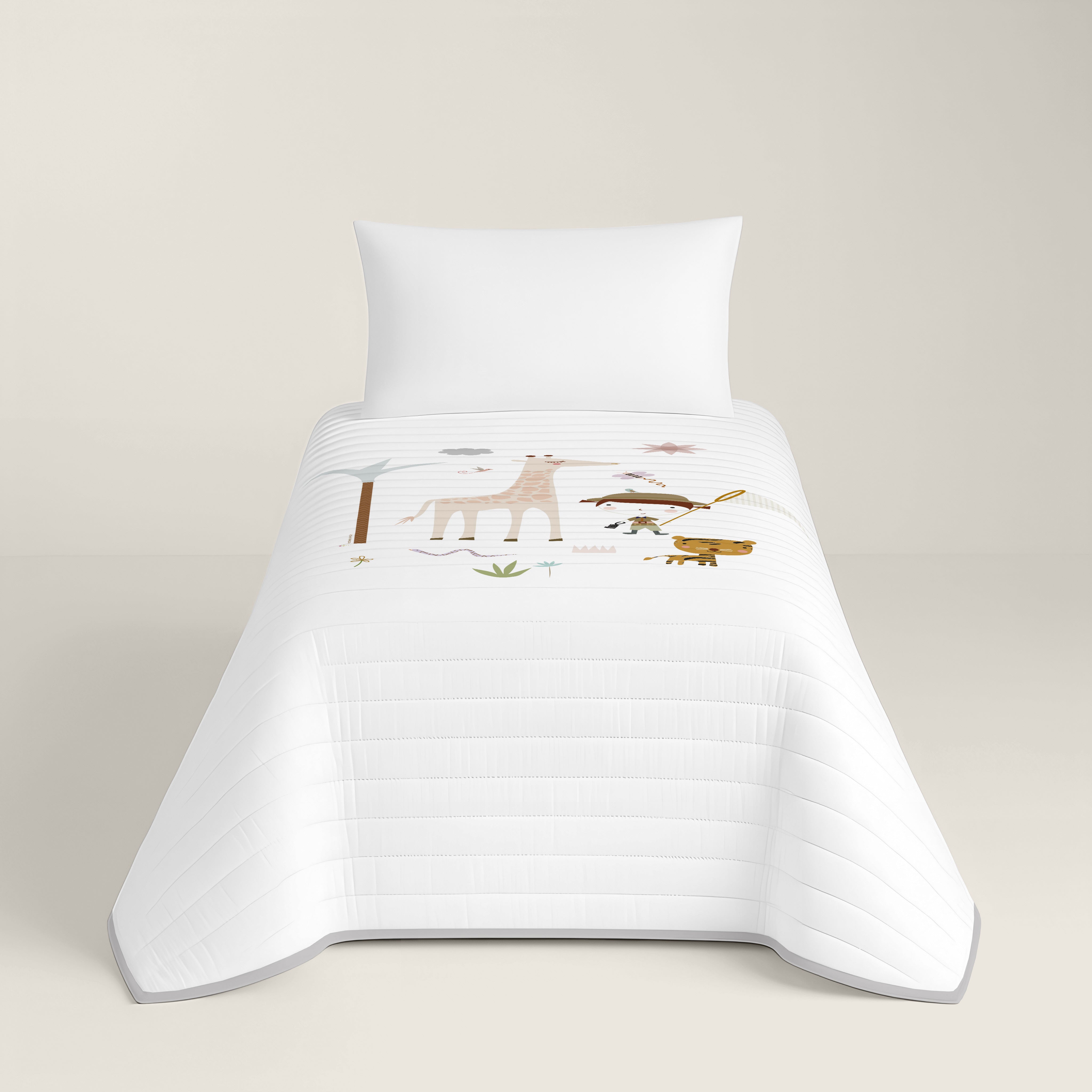 COLCHA BOUTI REVERSIBLE ESTAMPADA INFANTIL EXPLORADORA 100% ALGODÓN