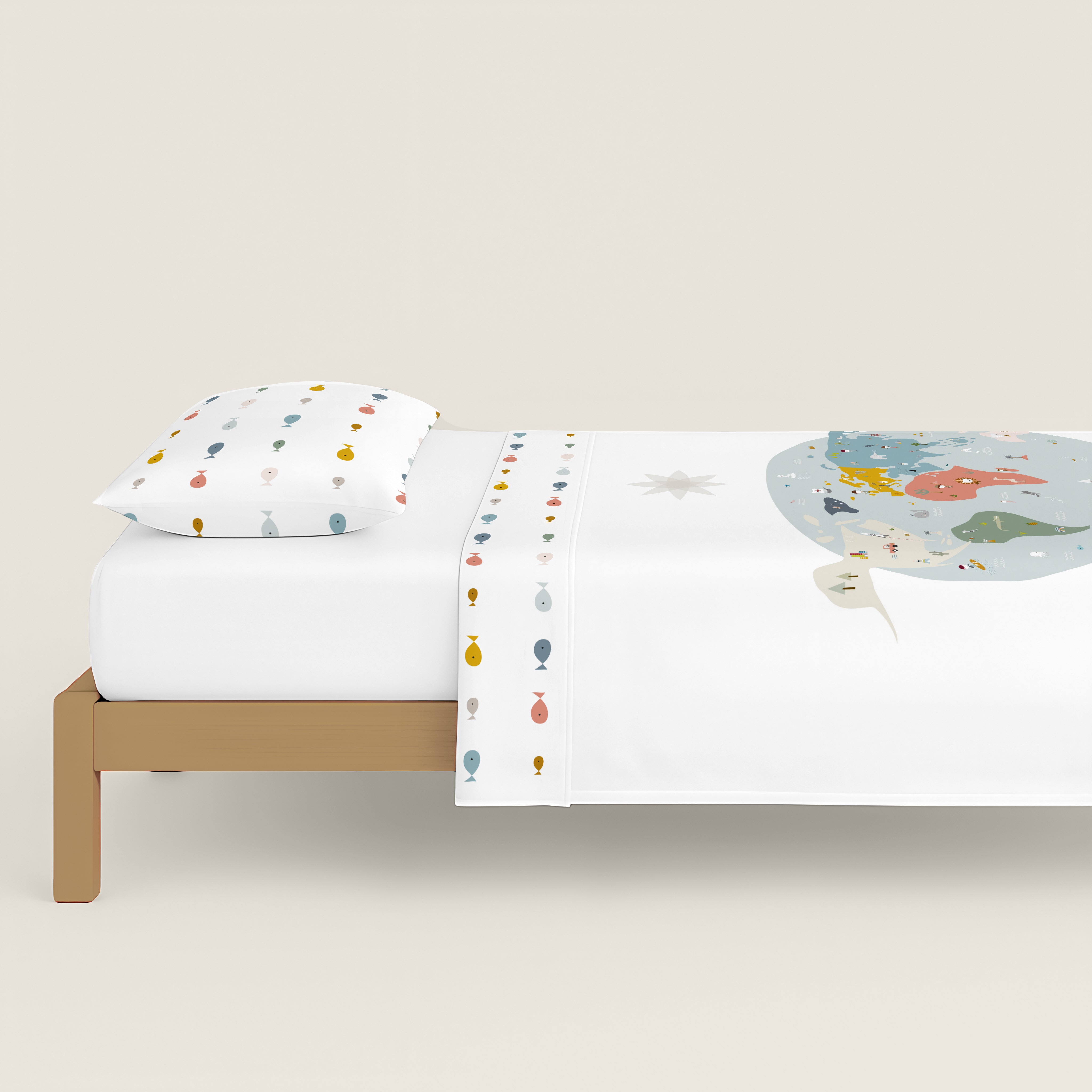 COPRIPIUMINO REVERSIBILE STAMPATO PER BAMBINI MAPPAMONDO 100% COTONE