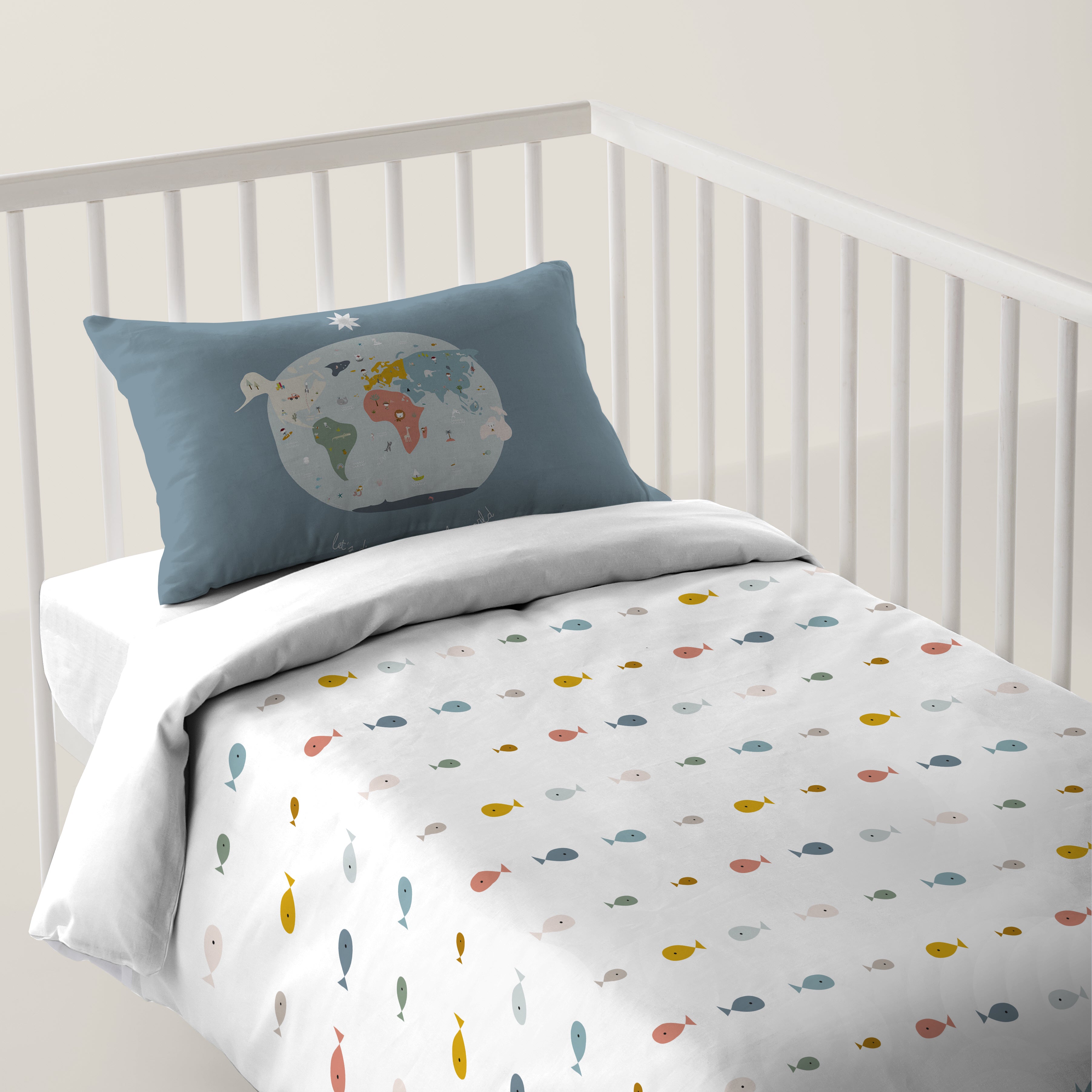 FUNDA NÓRDICA REVERSIBLE CUNA BEBÉ MAPAMUNDI 100% ALGODÓN