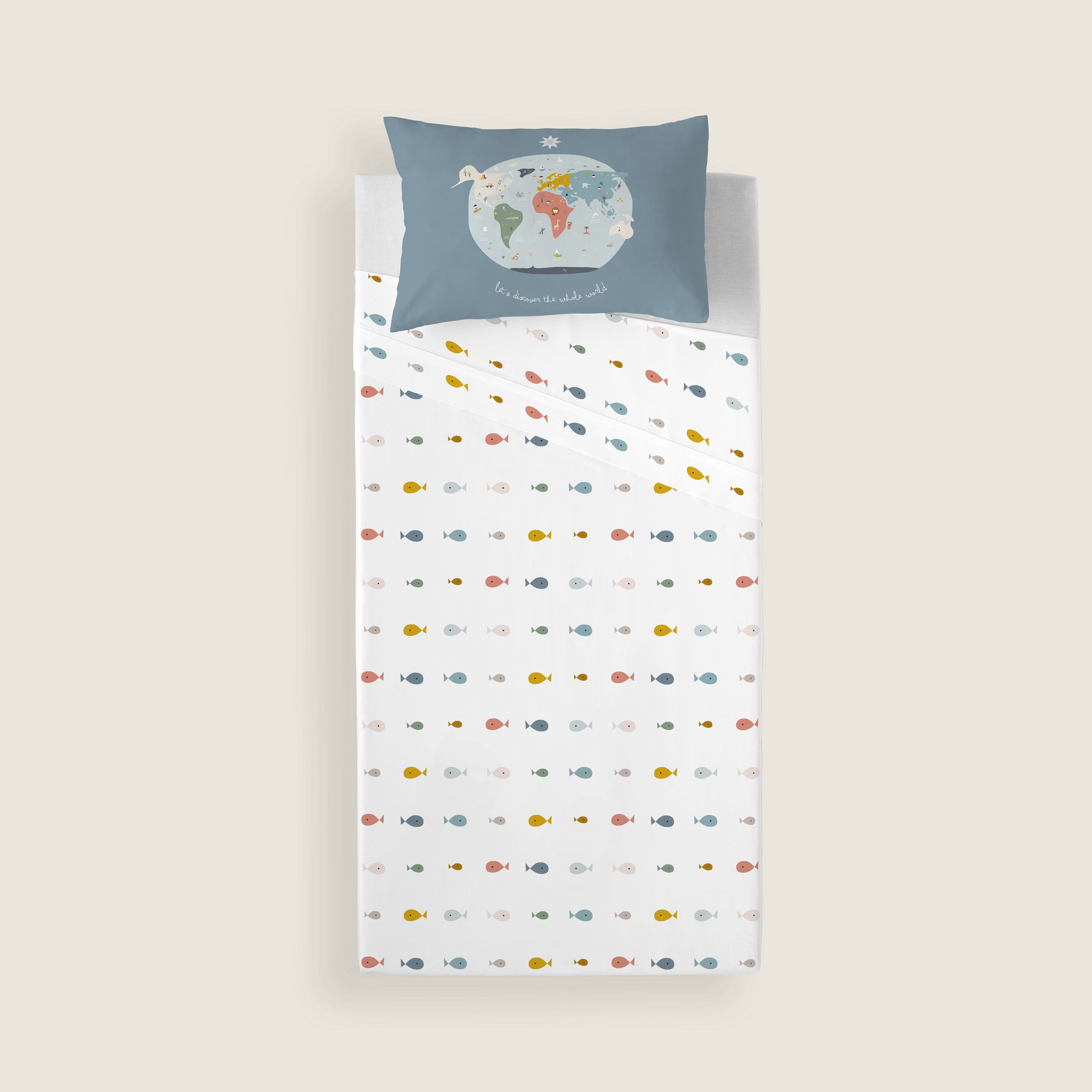 JUEGO DE SÁBANAS CUNA BEBÉ MAPAMUNDI COORD 100% ALGODÓN