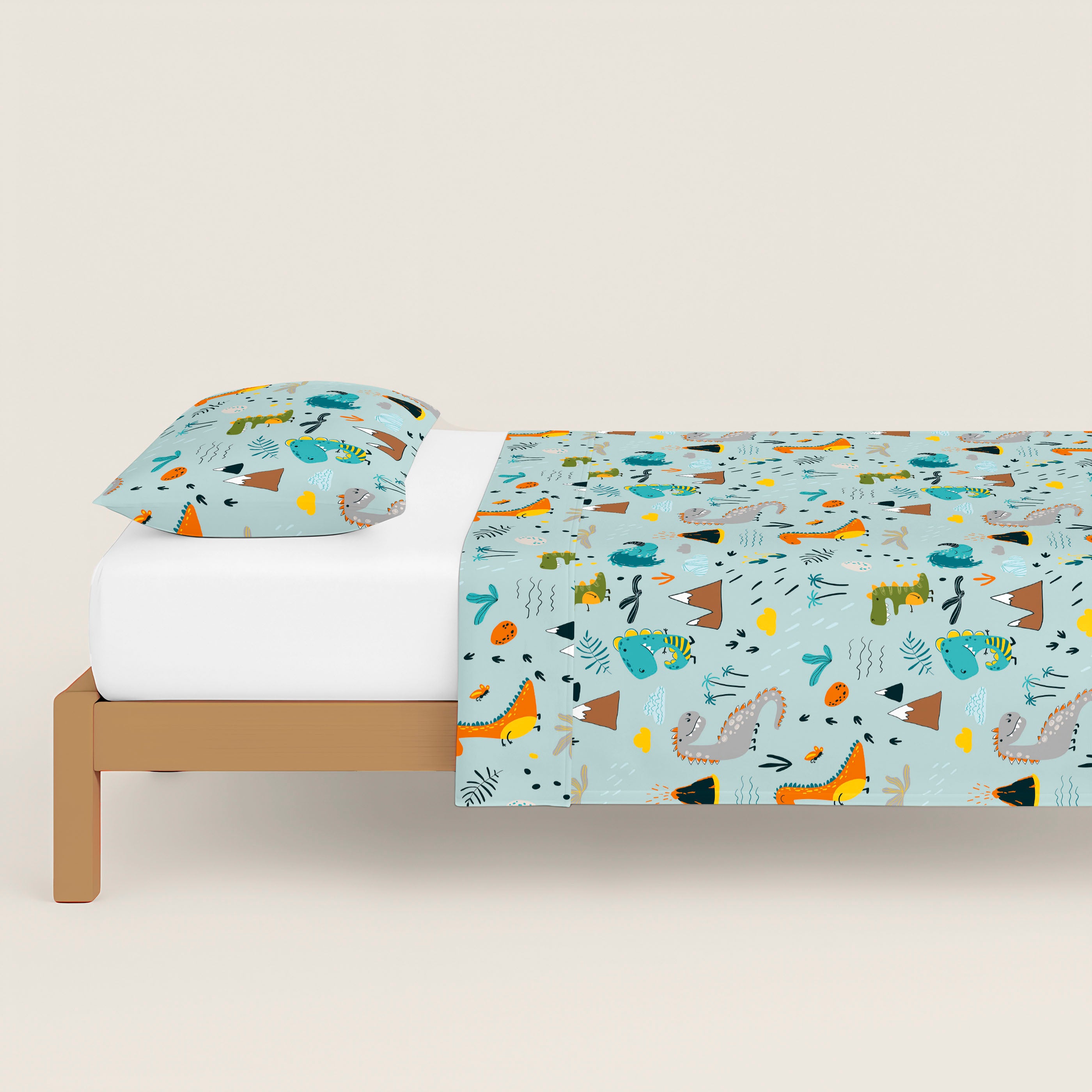 JUEGO SÁBANAS ESTAMPADAS INFANTIL SAURUS 100% ALGODÓN