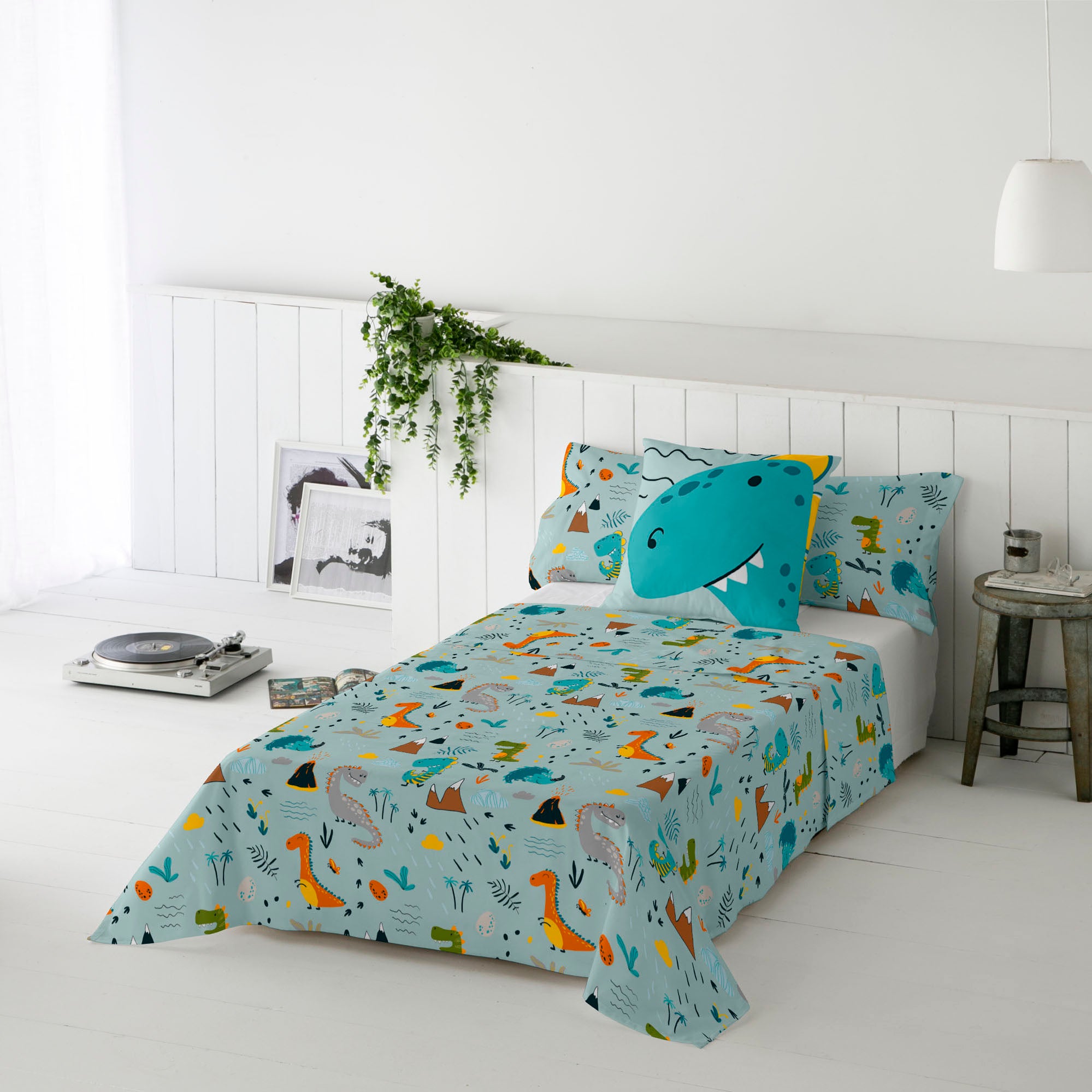 JUEGO SÁBANAS ESTAMPADAS INFANTIL SAURUS 100% ALGODÓN