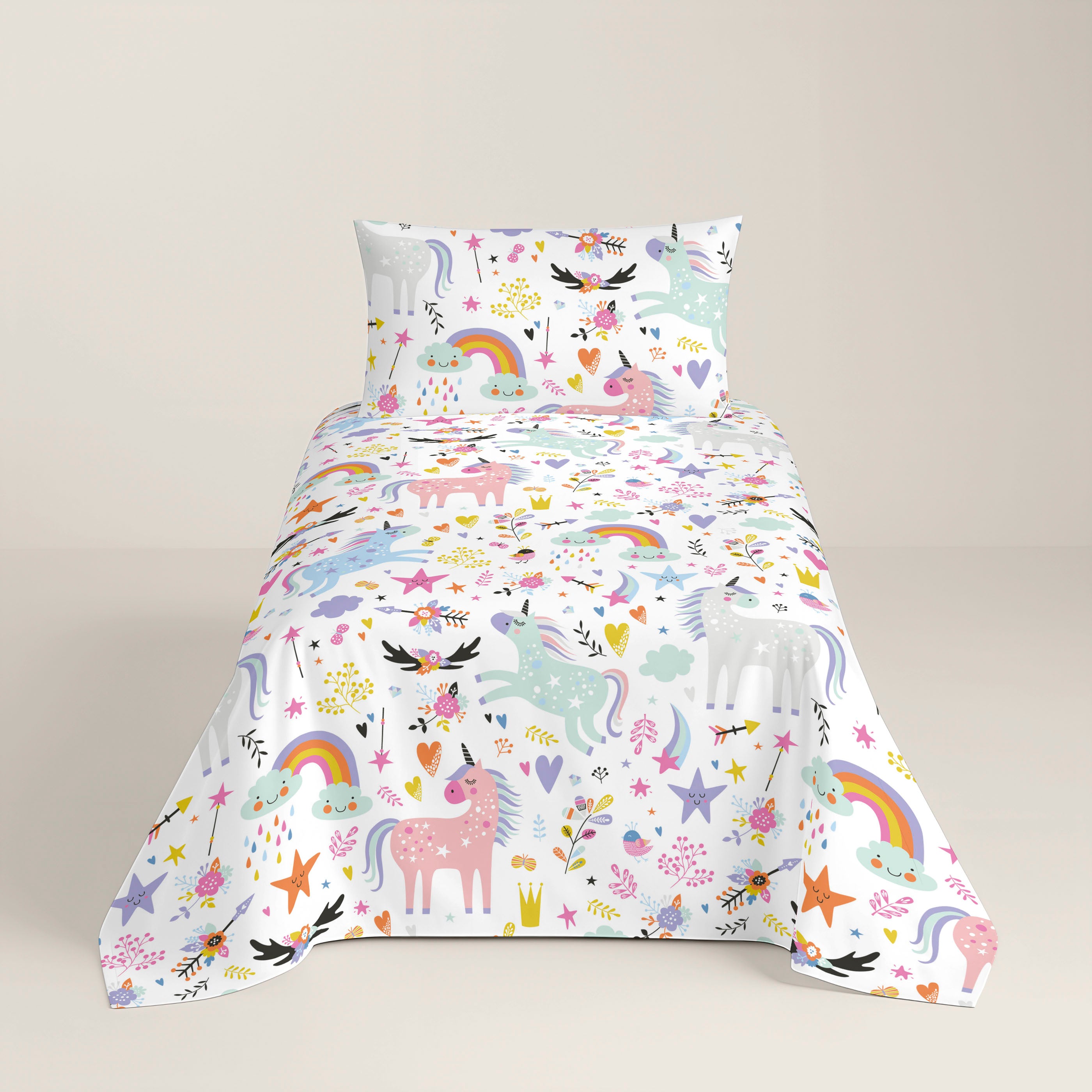 JUEGO SÁBANAS ESTAMPADAS INFANTIL SPARKLY 100% ALGODÓN