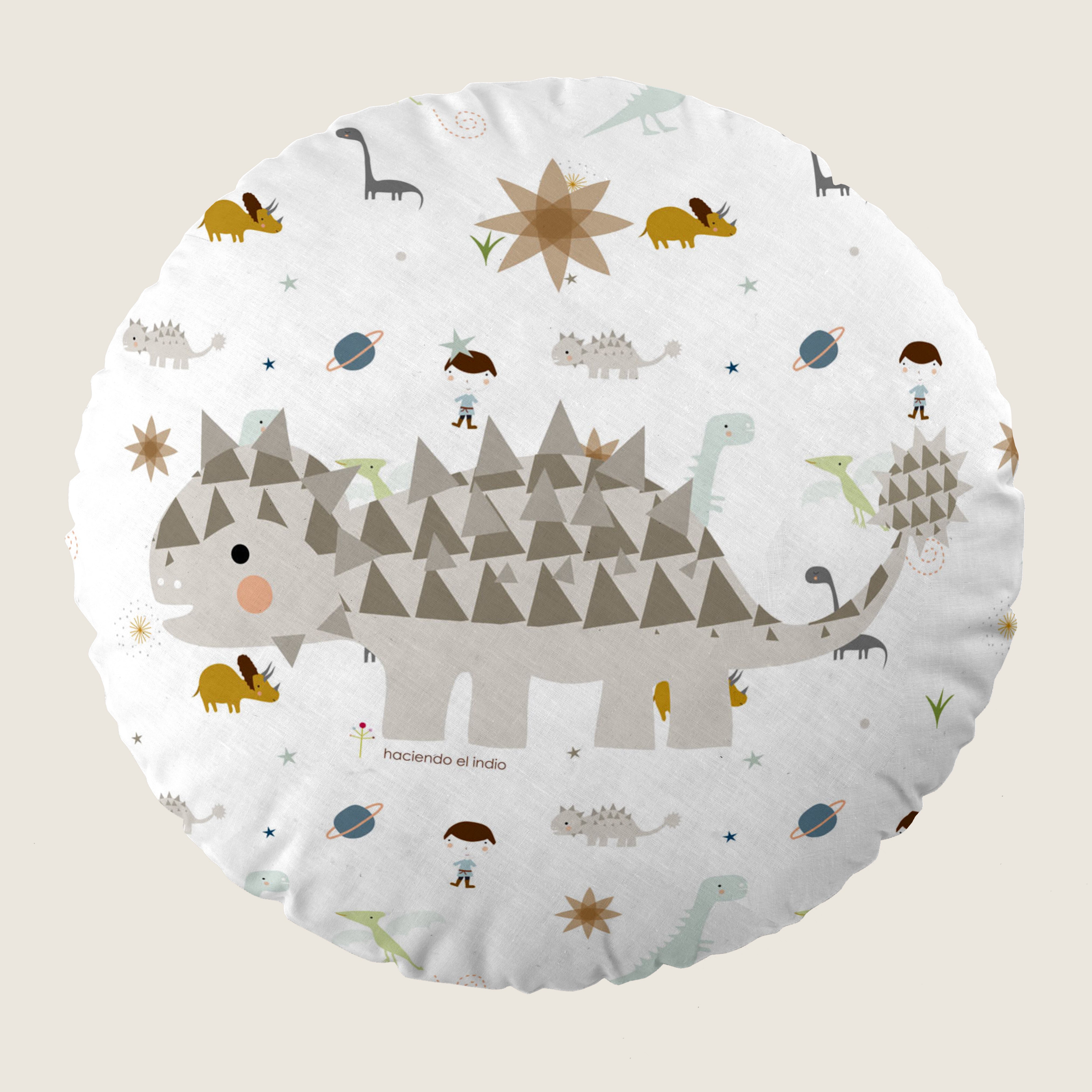 COJÍN REDONDO INFANTIL ESTAMPADO DINOS