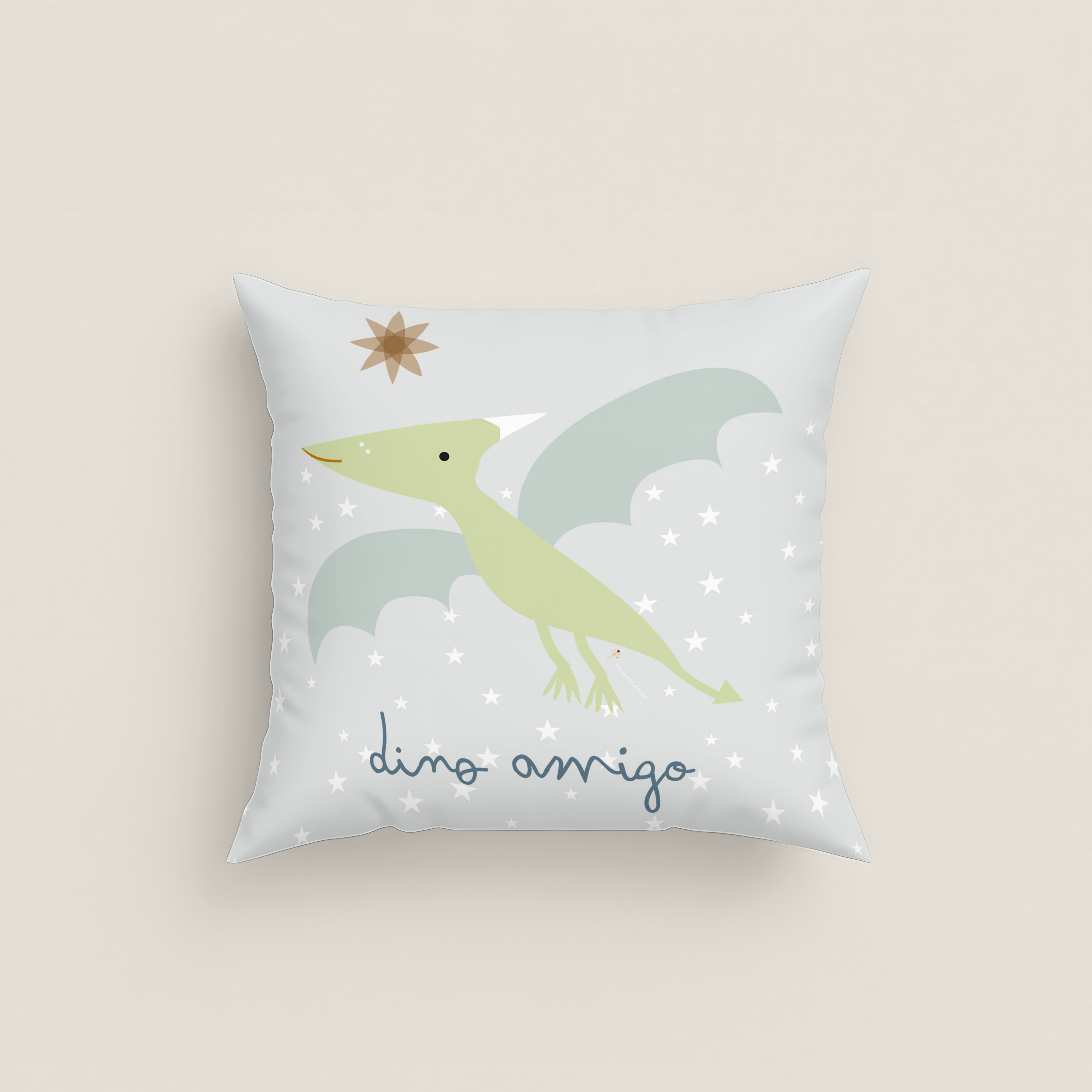 FUNDA DE COJÍN INFANTIL ESTAMPADO DINOS 100% ALGODÓN