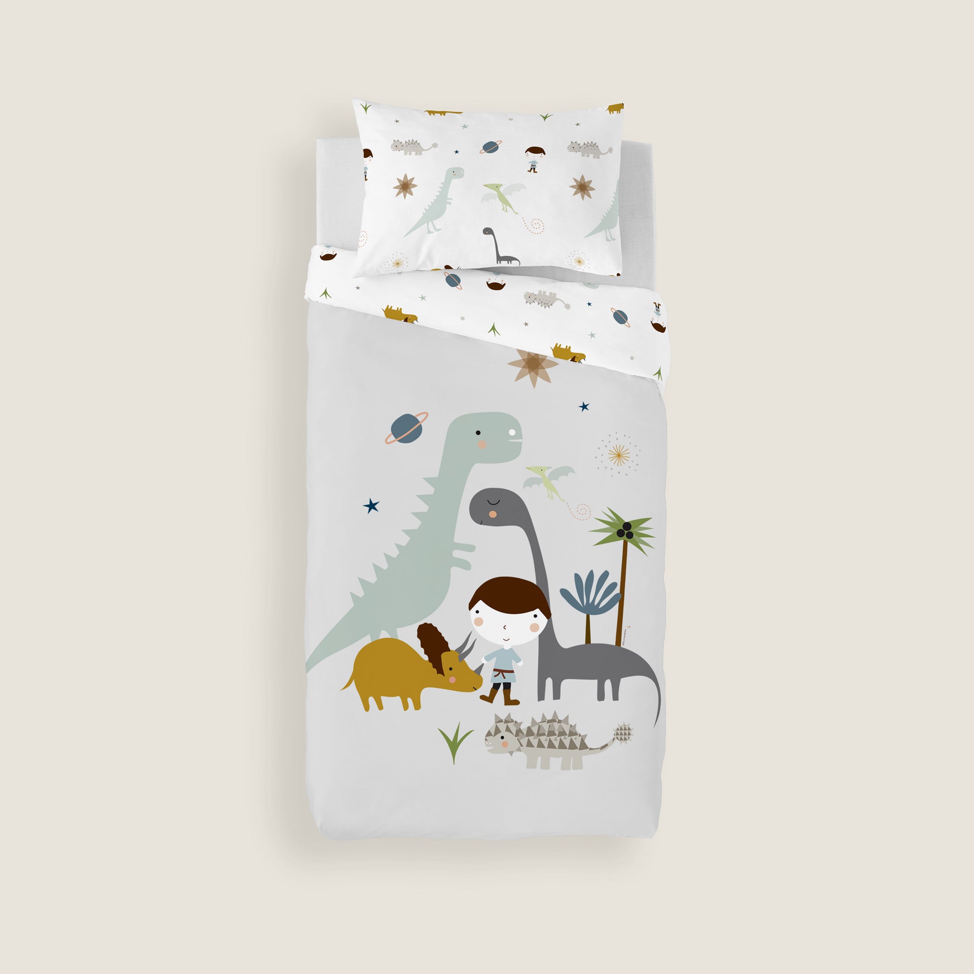 COPRIPIUMINO REVERSIBILE STAMPATO PER BAMBINI DINOSAURI 100% COTONE