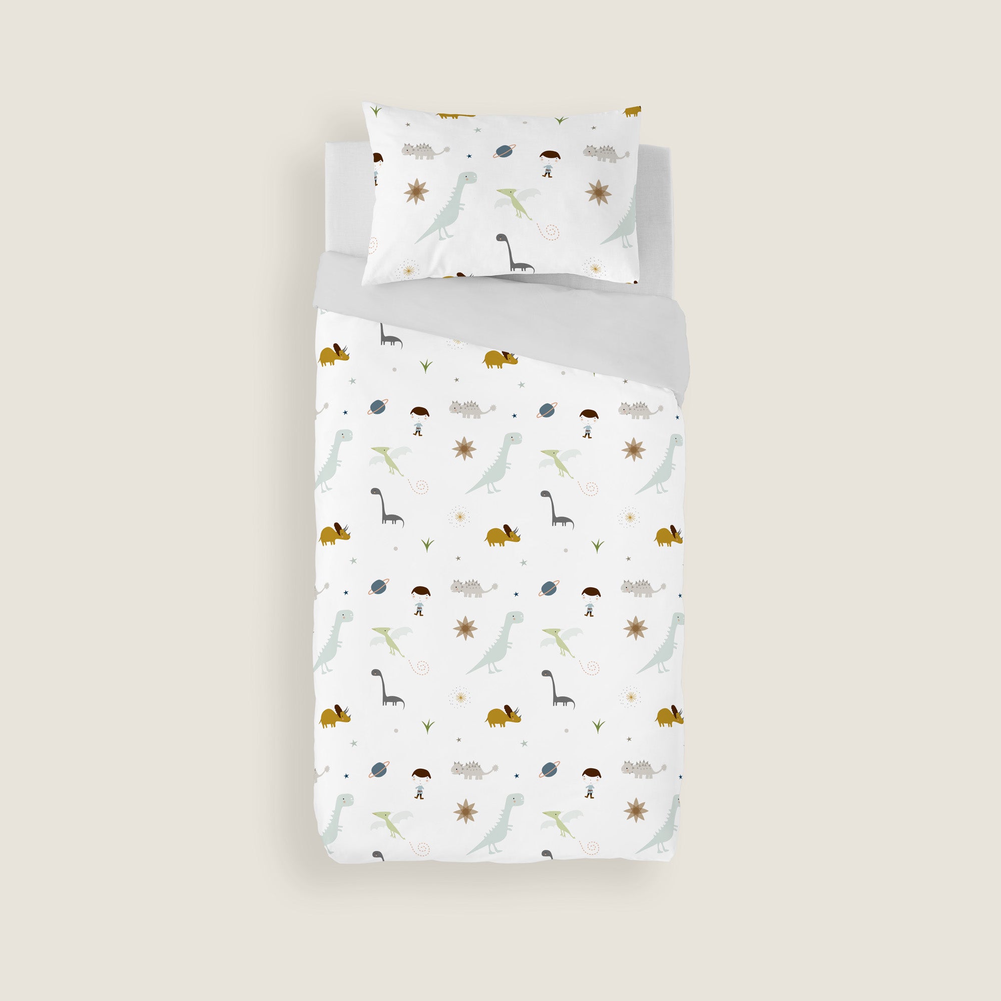 COPRIPIUMINO REVERSIBILE STAMPATO PER BAMBINI DINOSAURI 100% COTONE