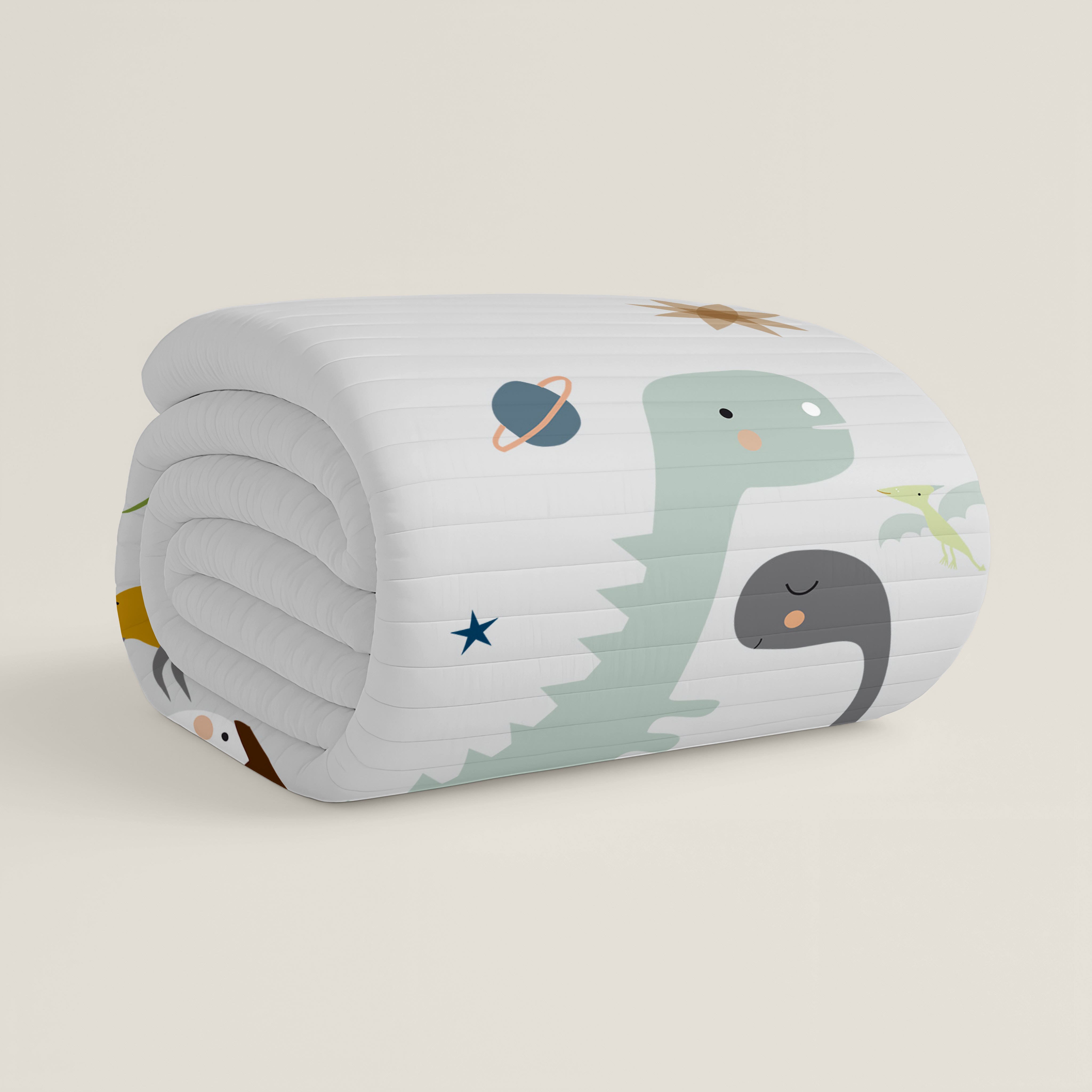 COLCHA BOUTI REVERSIBLE ESTAMPADA INFANTIL DINOS 100% ALGODÓN