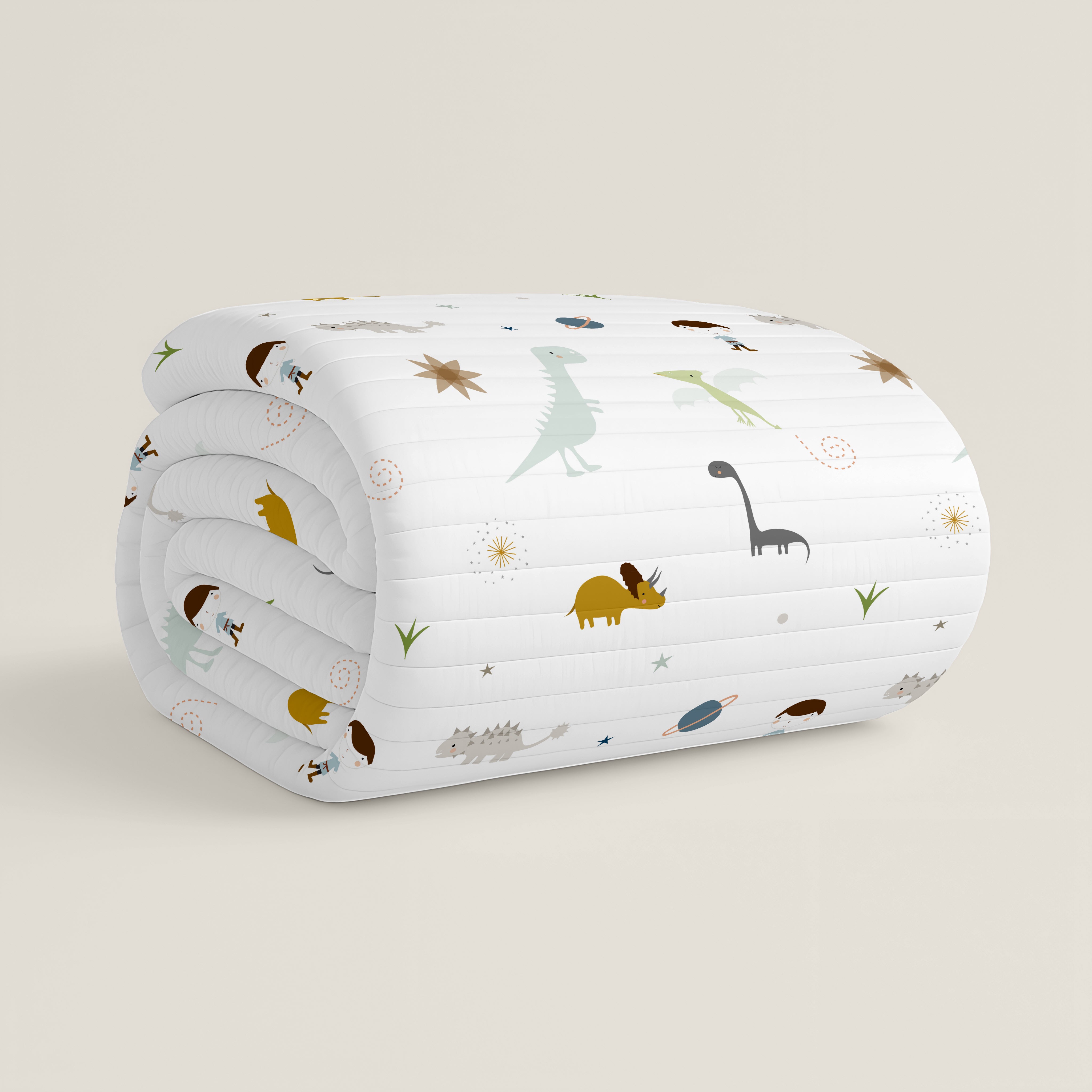 COLCHA BOUTI REVERSIBLE ESTAMPADA INFANTIL DINOS 100% ALGODÓN