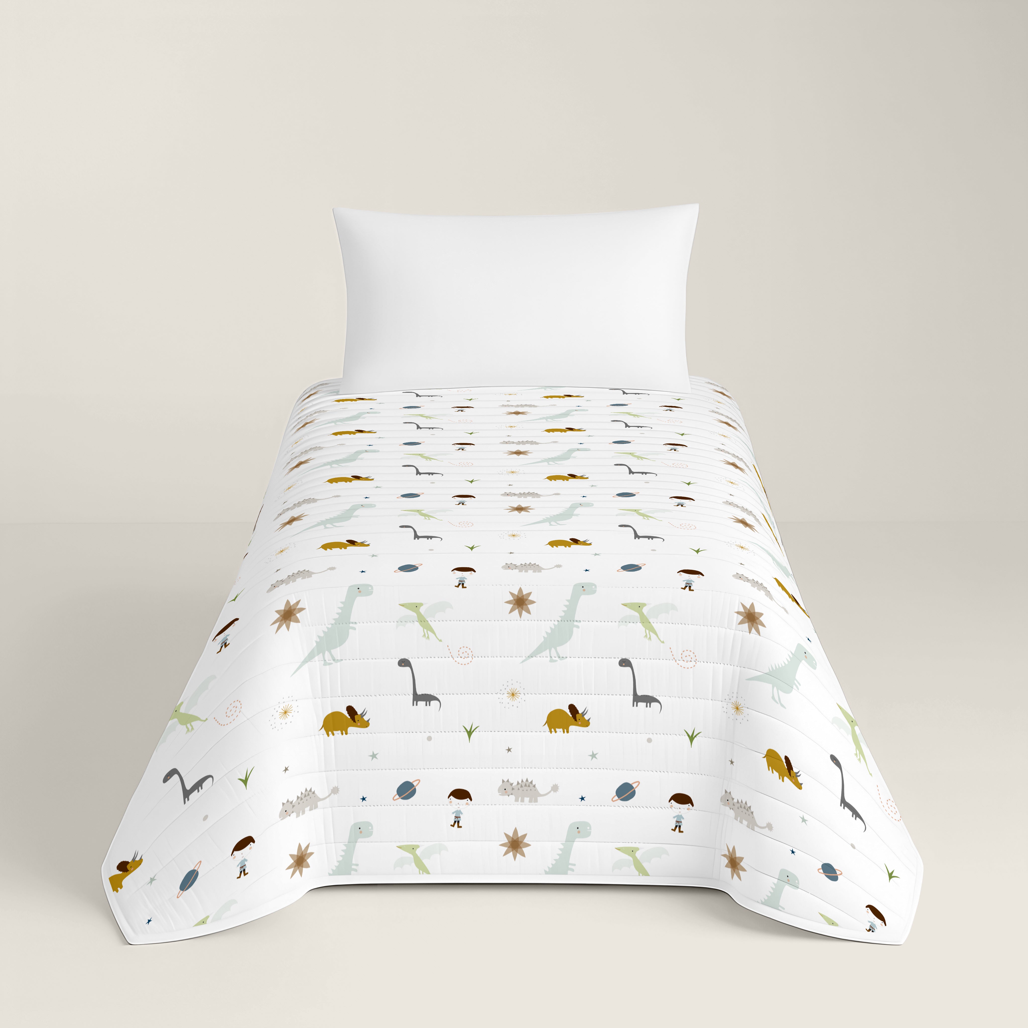 COLCHA BOUTI REVERSIBLE ESTAMPADA INFANTIL DINOS 100% ALGODÓN