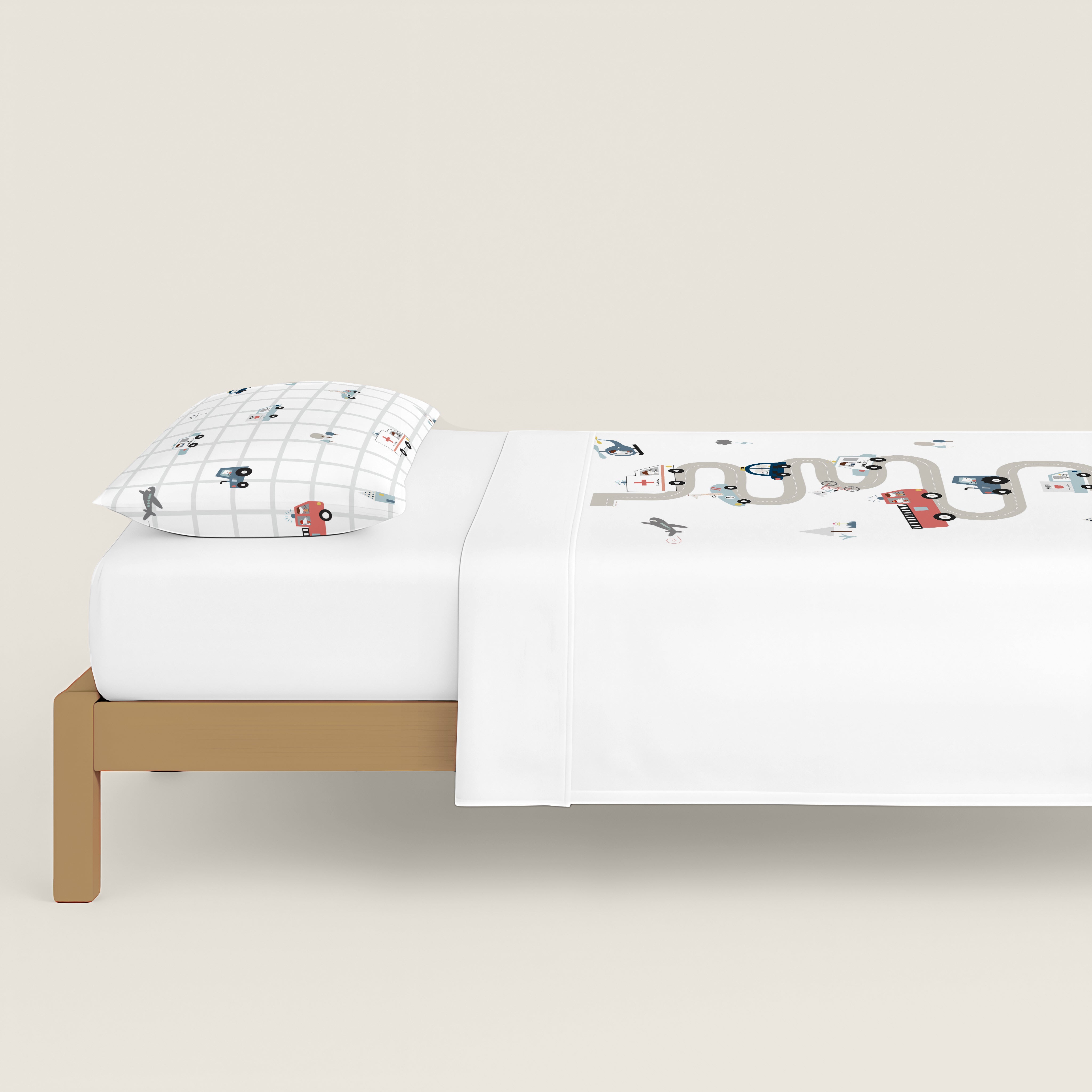 JUEGO SÁBANAS ESTAMPADAS INFANTIL TRANSPORTES A 100% ALGODÓN