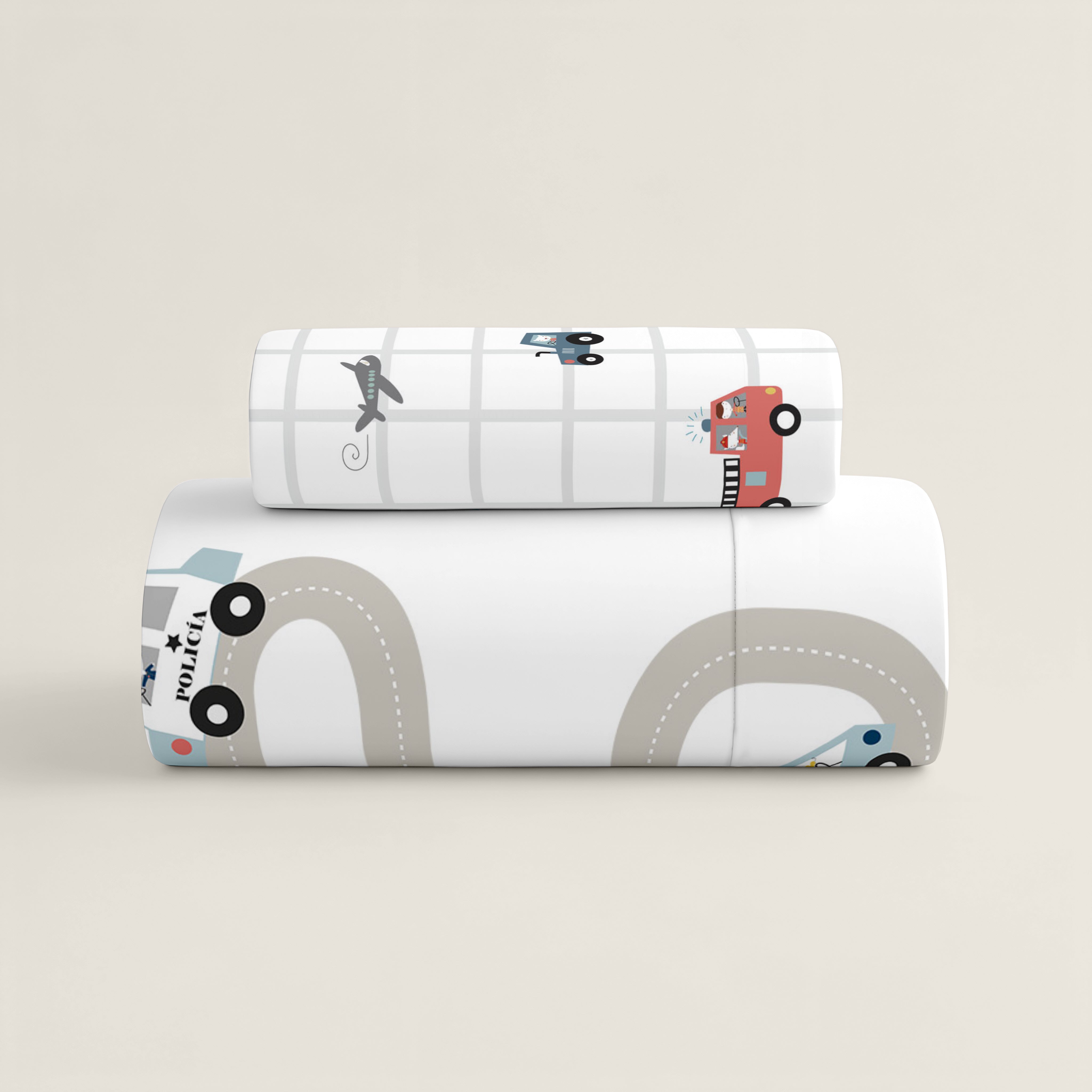 COPRIPIUMINO REVERSIBILE STAMPATO PER BAMBINI TRASPORTI 100% COTONE