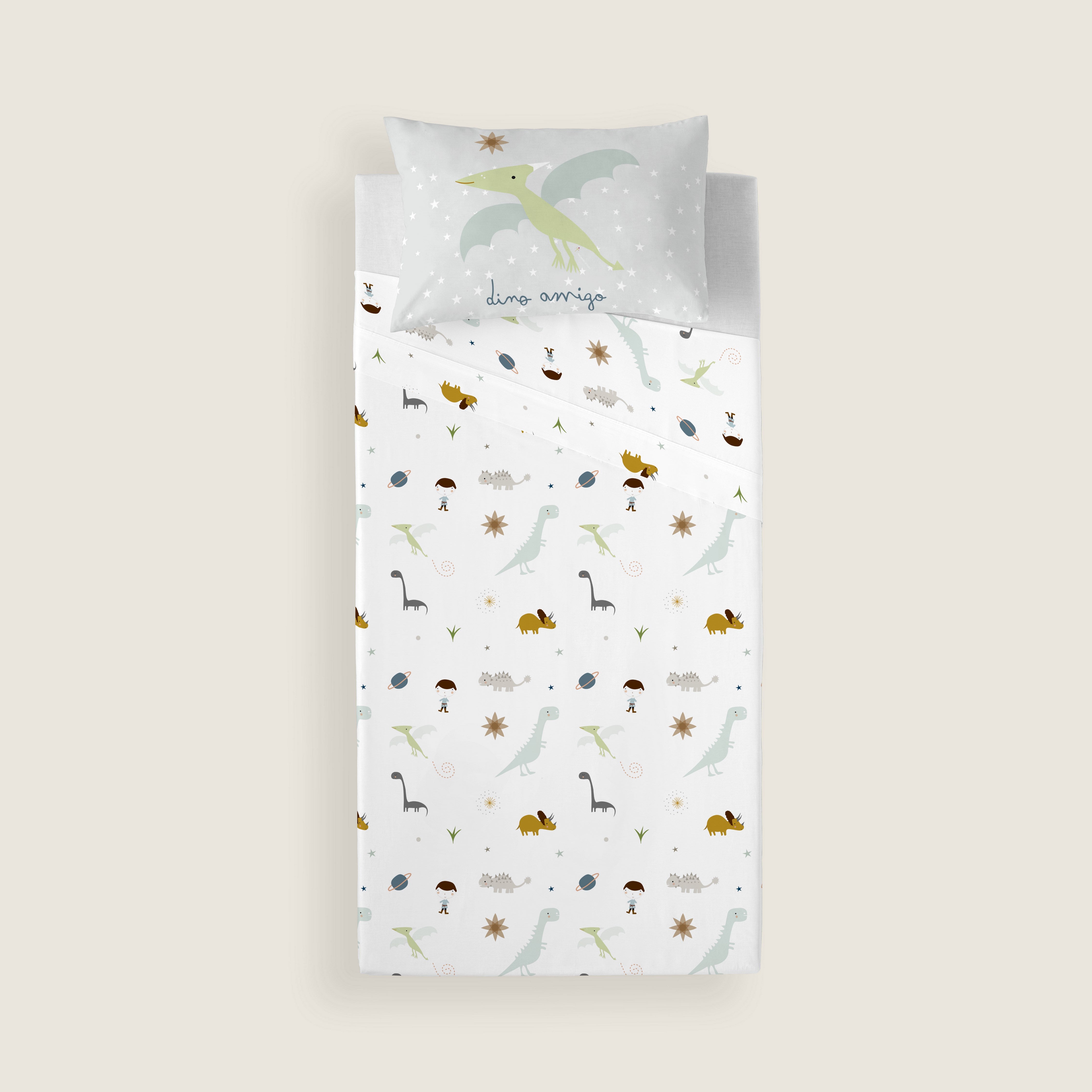 JUEGO DE SÁBANAS CUNA BEBÉ DINOS B 100% ALGODÓN
