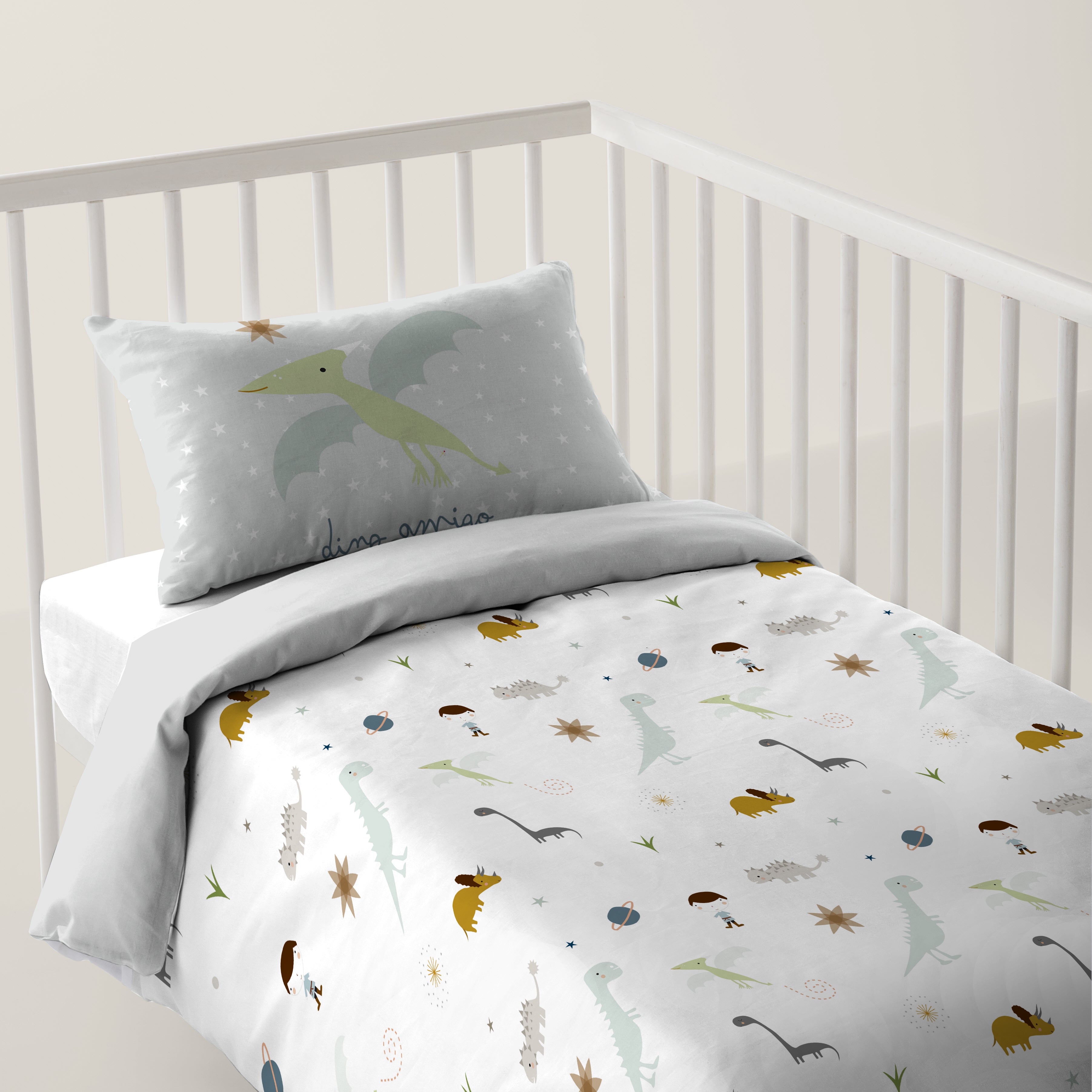 FUNDA NÓRDICA REVERSIBLE CUNA BEBÉ DINOS 100% ALGODÓN