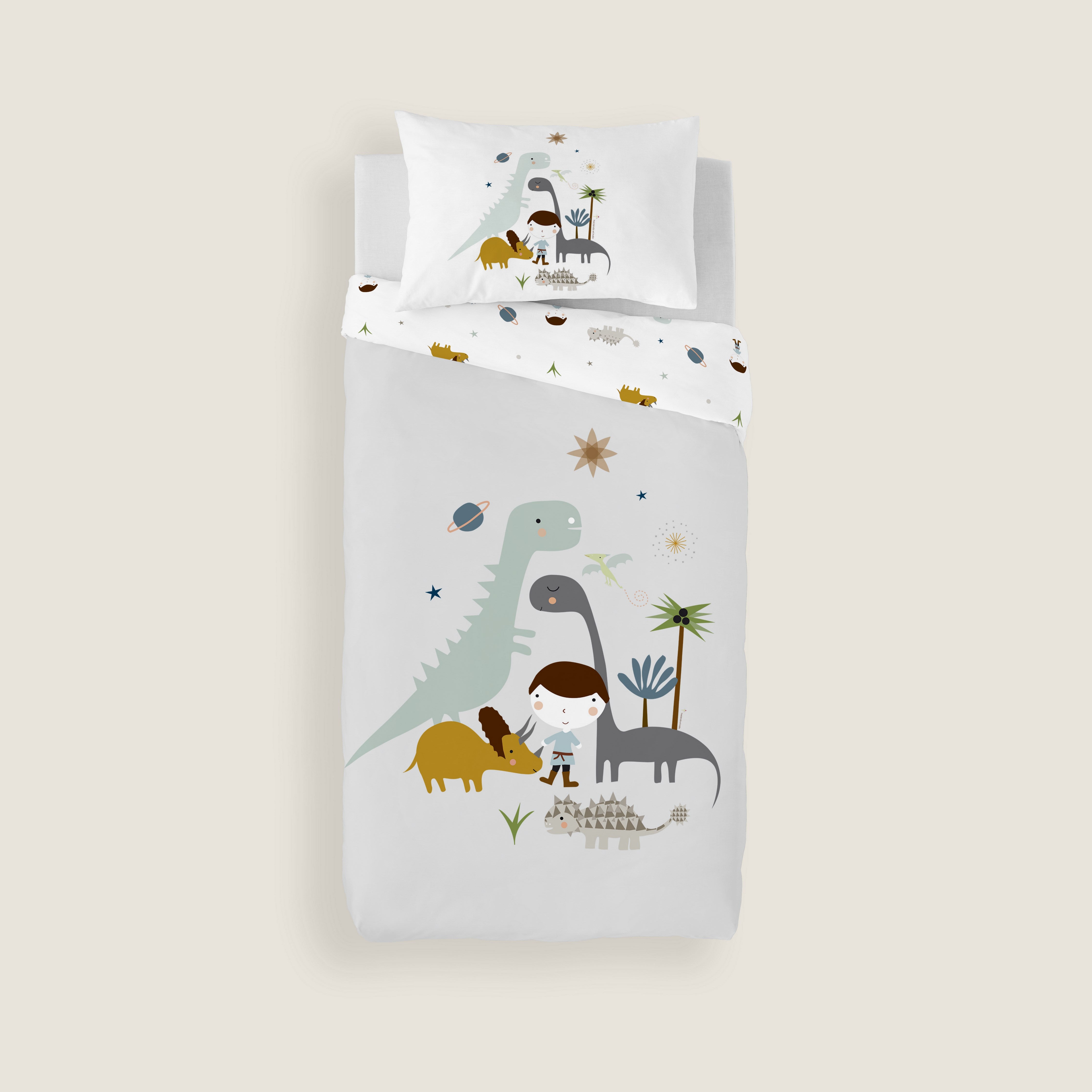 FUNDA NÓRDICA REVERSIBLE CUNA BEBÉ DINOS 100% ALGODÓN