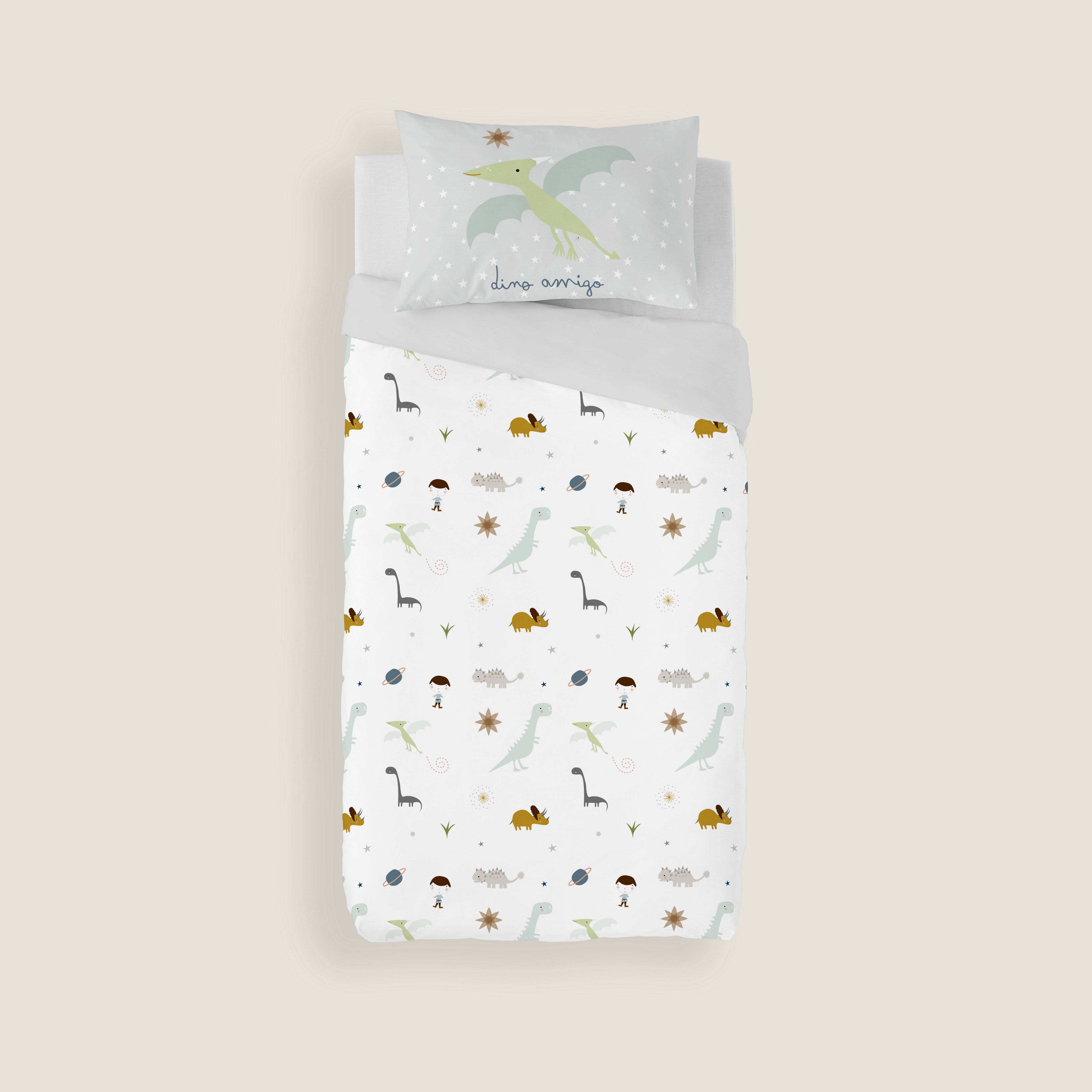 FUNDA NÓRDICA REVERSIBLE CUNA BEBÉ DINOS 100% ALGODÓN