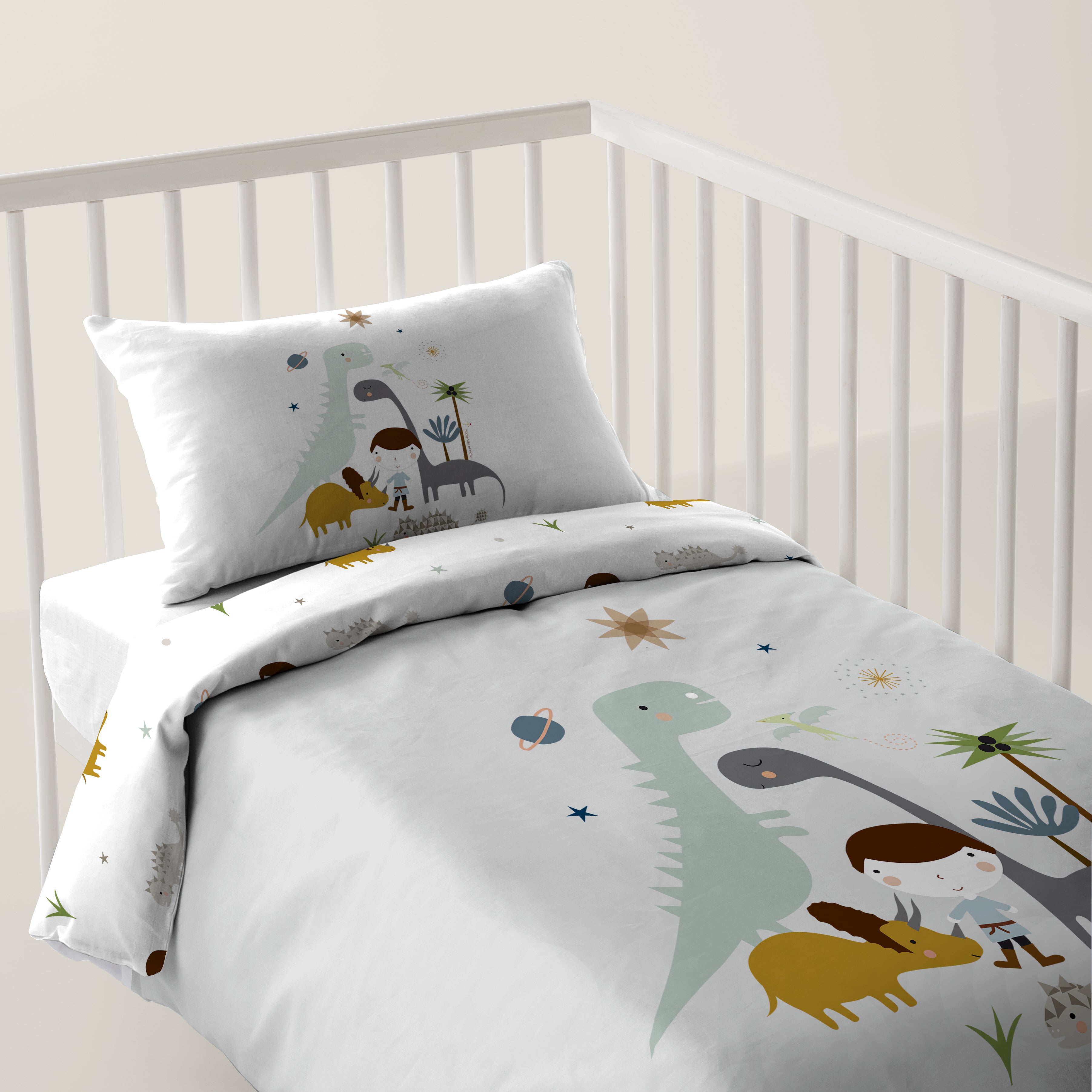 FUNDA NÓRDICA REVERSIBLE CUNA BEBÉ DINOS 100% ALGODÓN