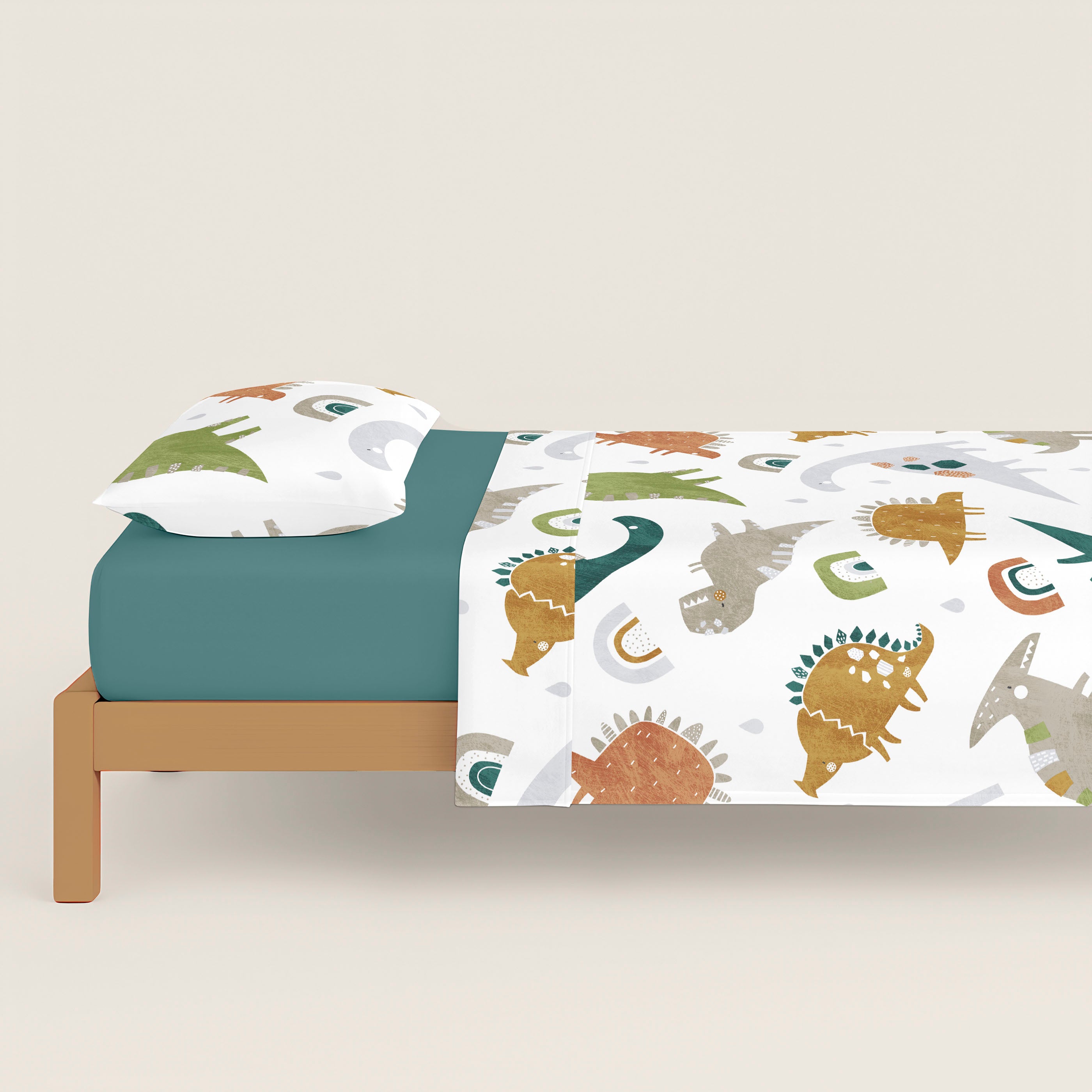 JUEGO SÁBANAS ESTAMPADAS INFANTIL SAURIO 100% ALGODÓN
