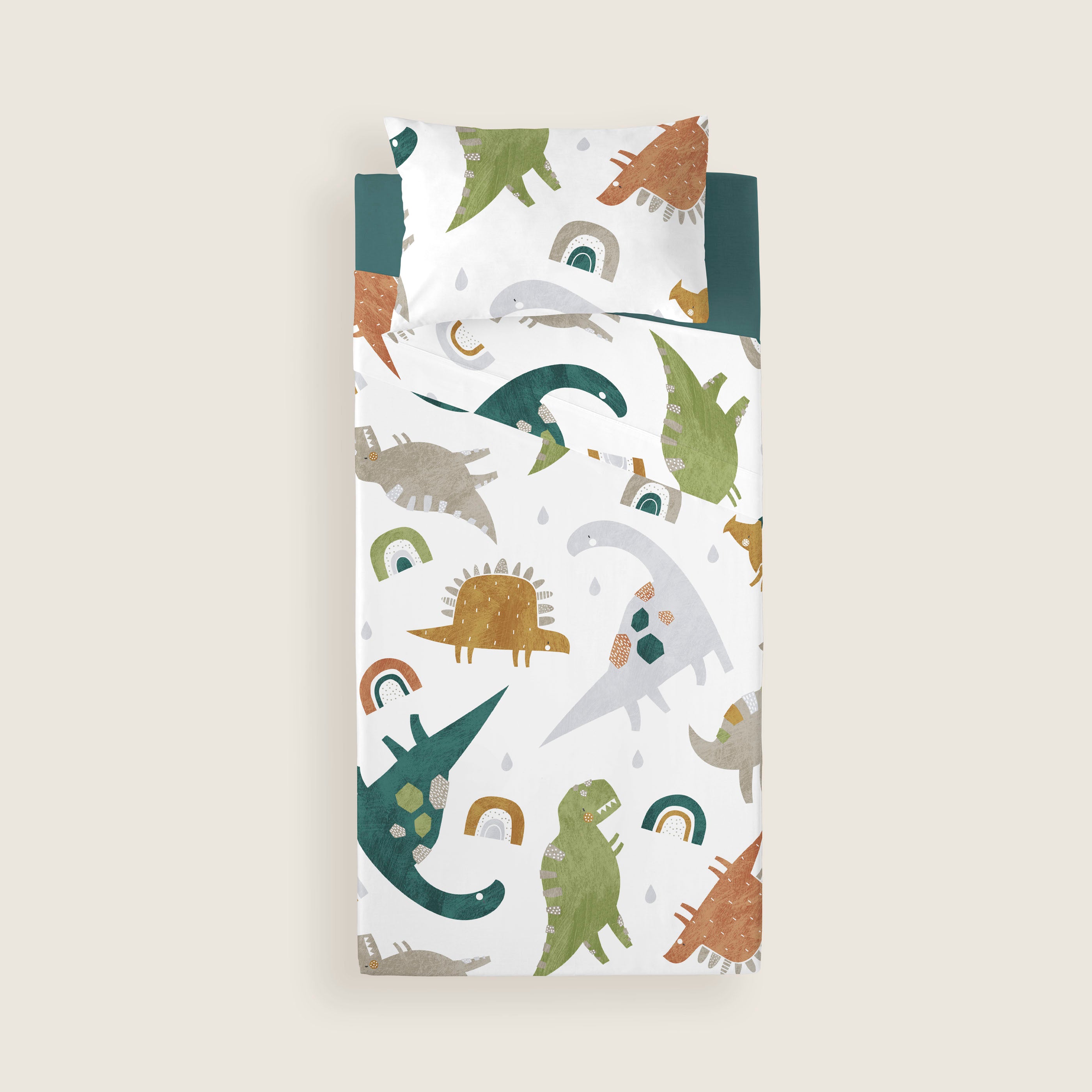 JUEGO SÁBANAS ESTAMPADAS INFANTIL SAURIO 100% ALGODÓN