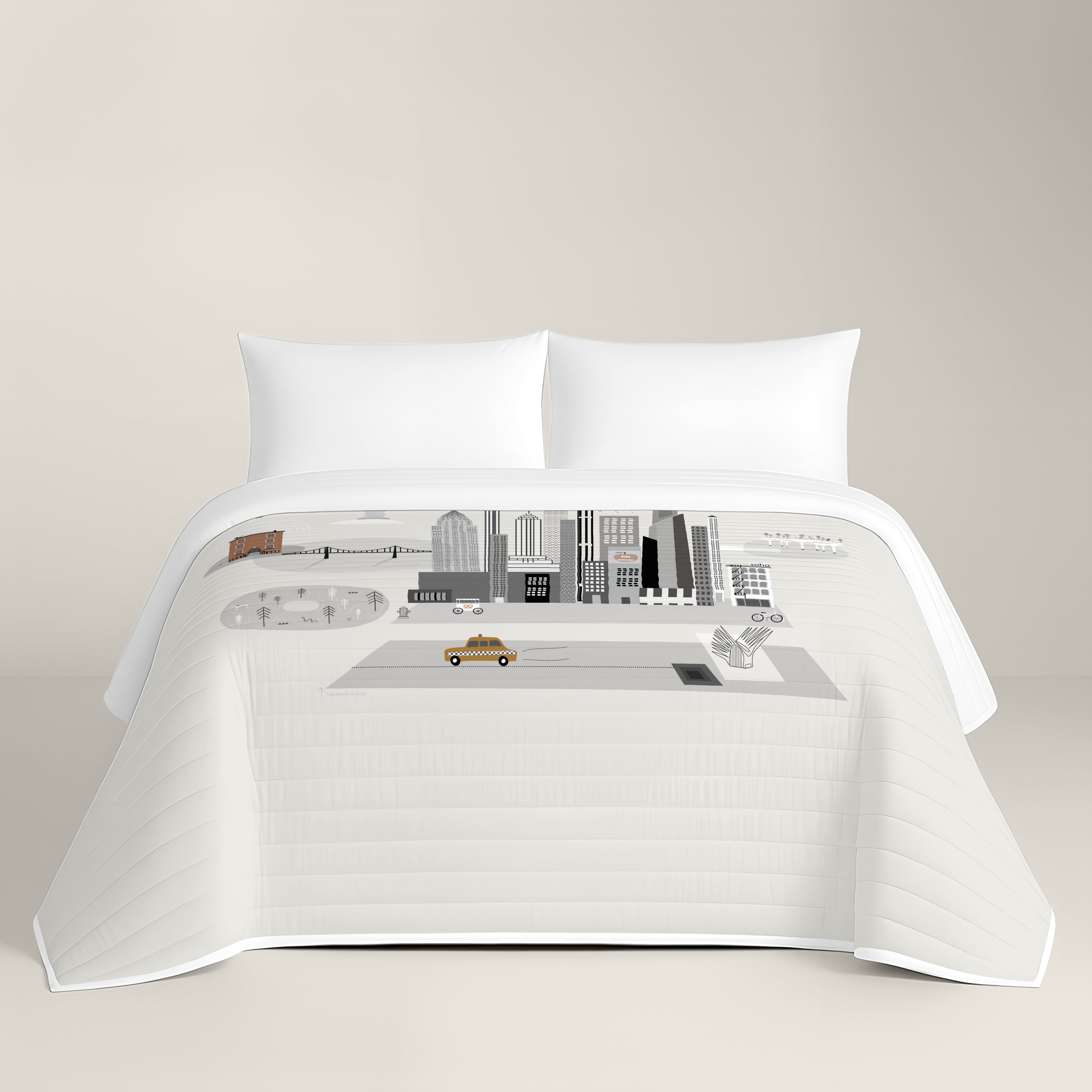 COPRILETTO TRAPUNTATO REVERSIBILE STAMPATO NYC 100% COTONE