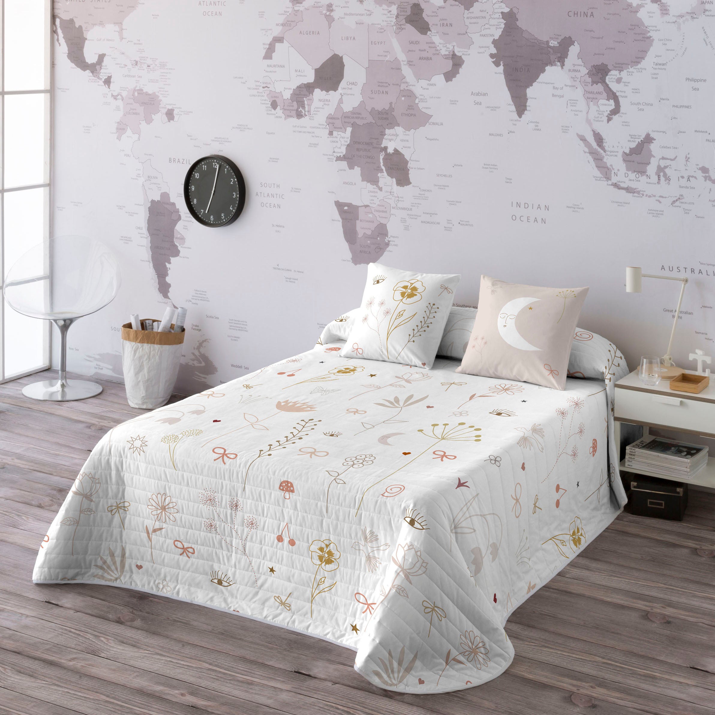 COLCHA BOUTI REVERSIBLE ESTAMPADA FLOWER CHAOS 100% ALGODÓN