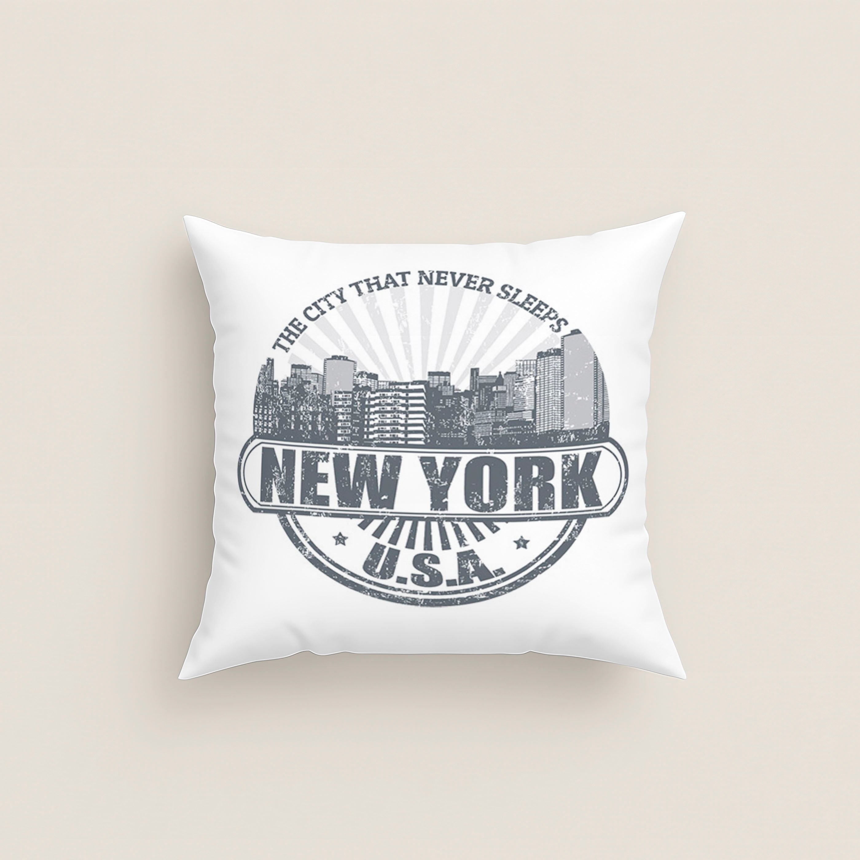 FUNDA DE COJÍN ESTAMPADO NY TRAVEL 100% ALGODÓN