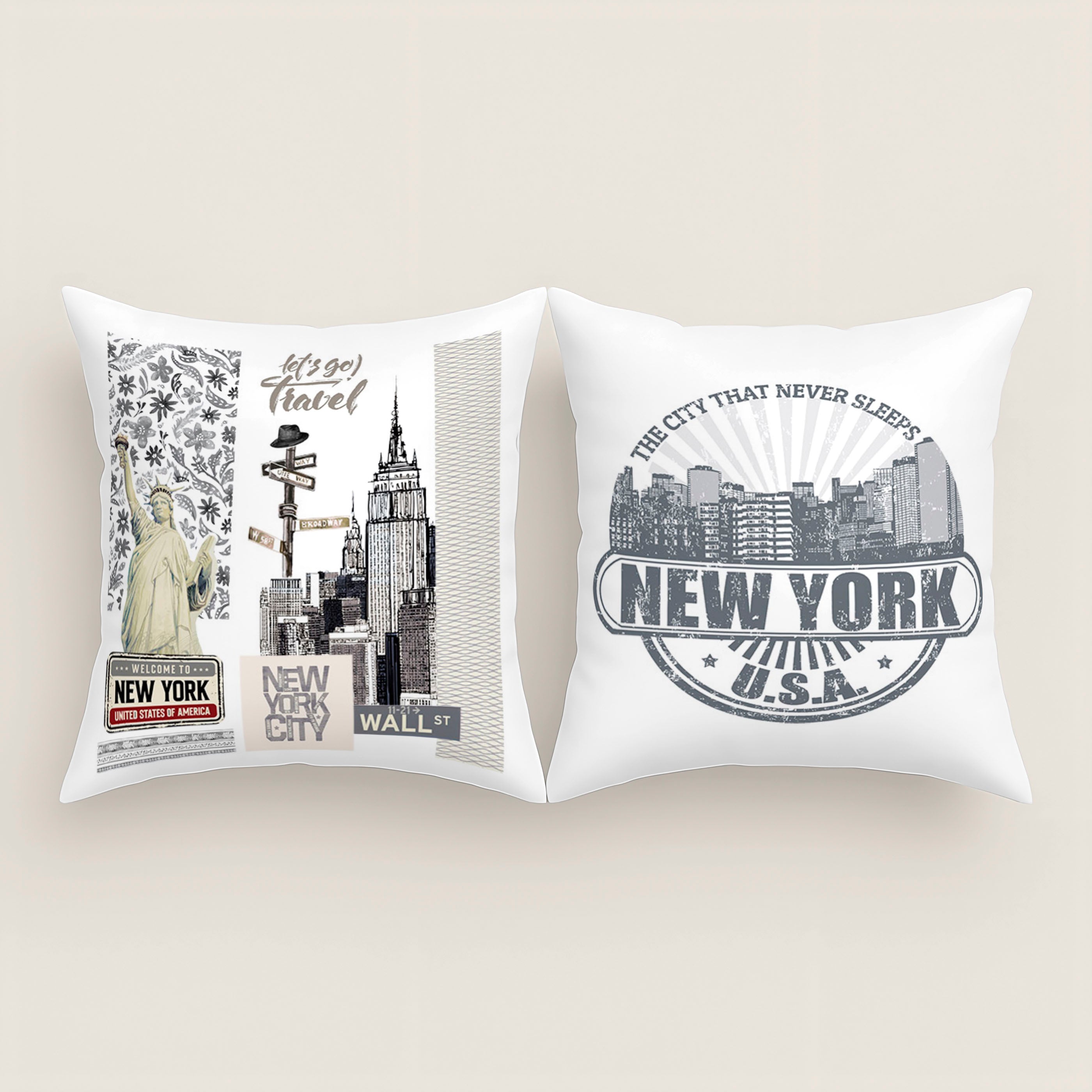 FUNDA DE COJÍN ESTAMPADO NY TRAVEL 100% ALGODÓN