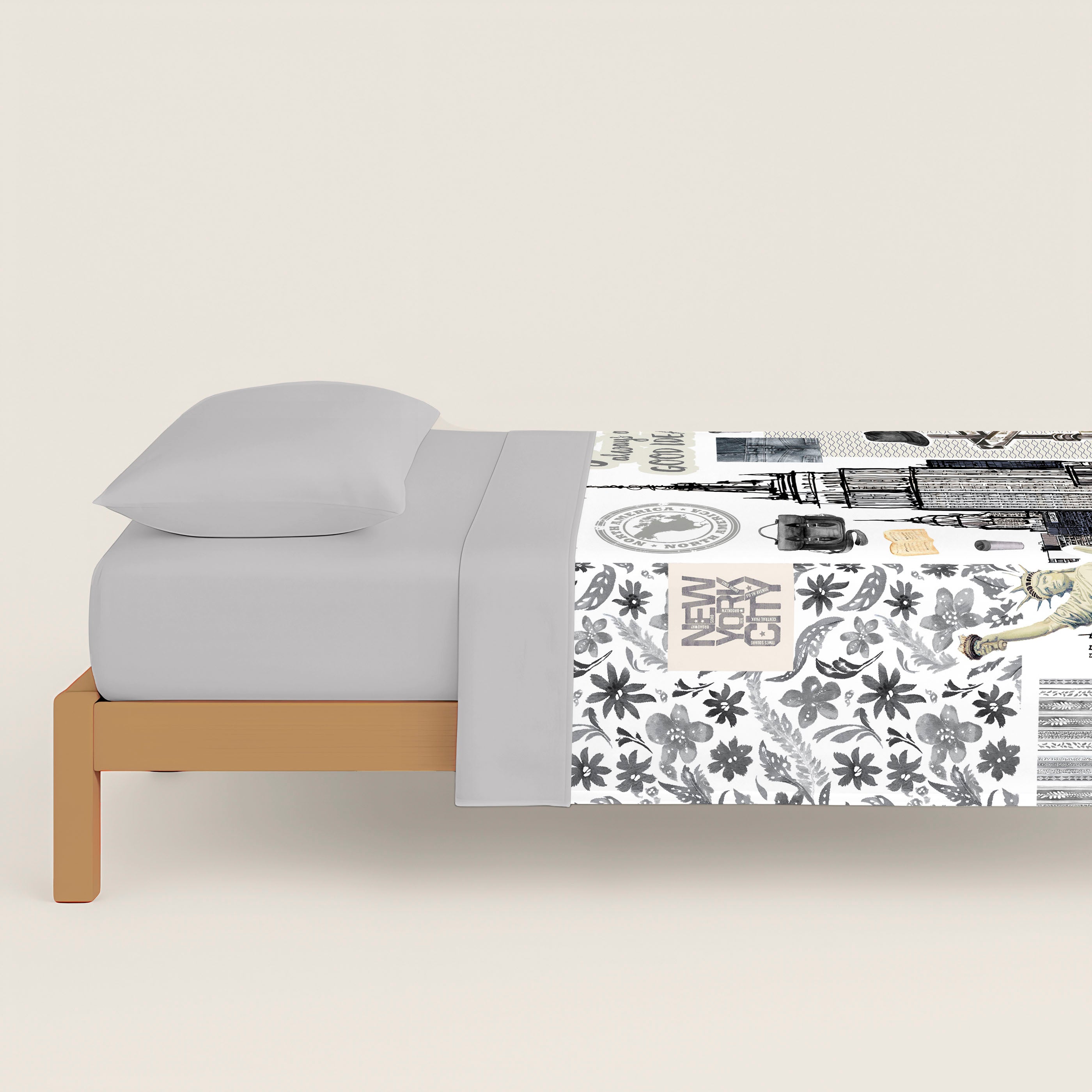 FUNDA NÓRDICA ESTAMPADA NY TRAVEL 100% ALGODÓN