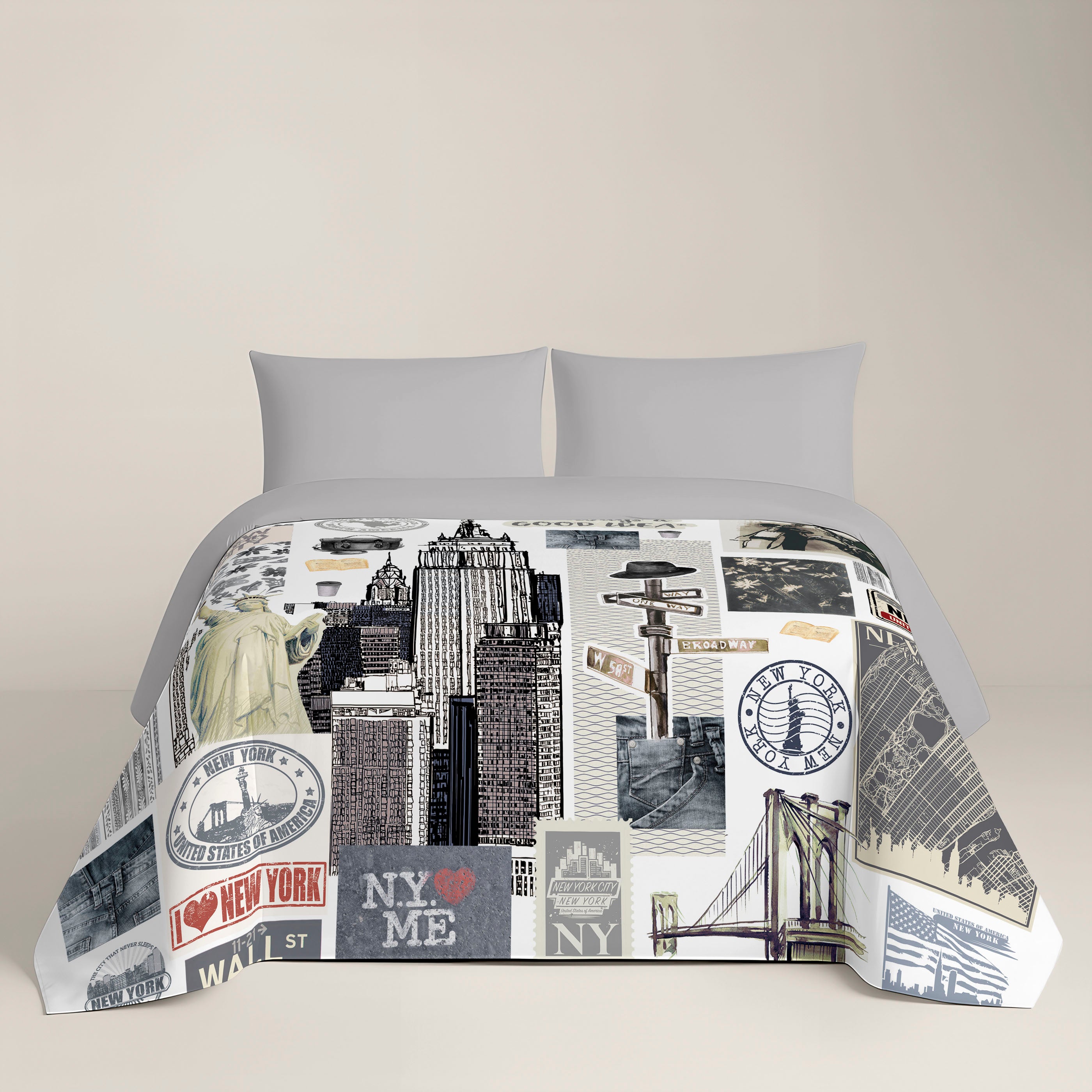 FUNDA NÓRDICA ESTAMPADA NY TRAVEL 100% ALGODÓN