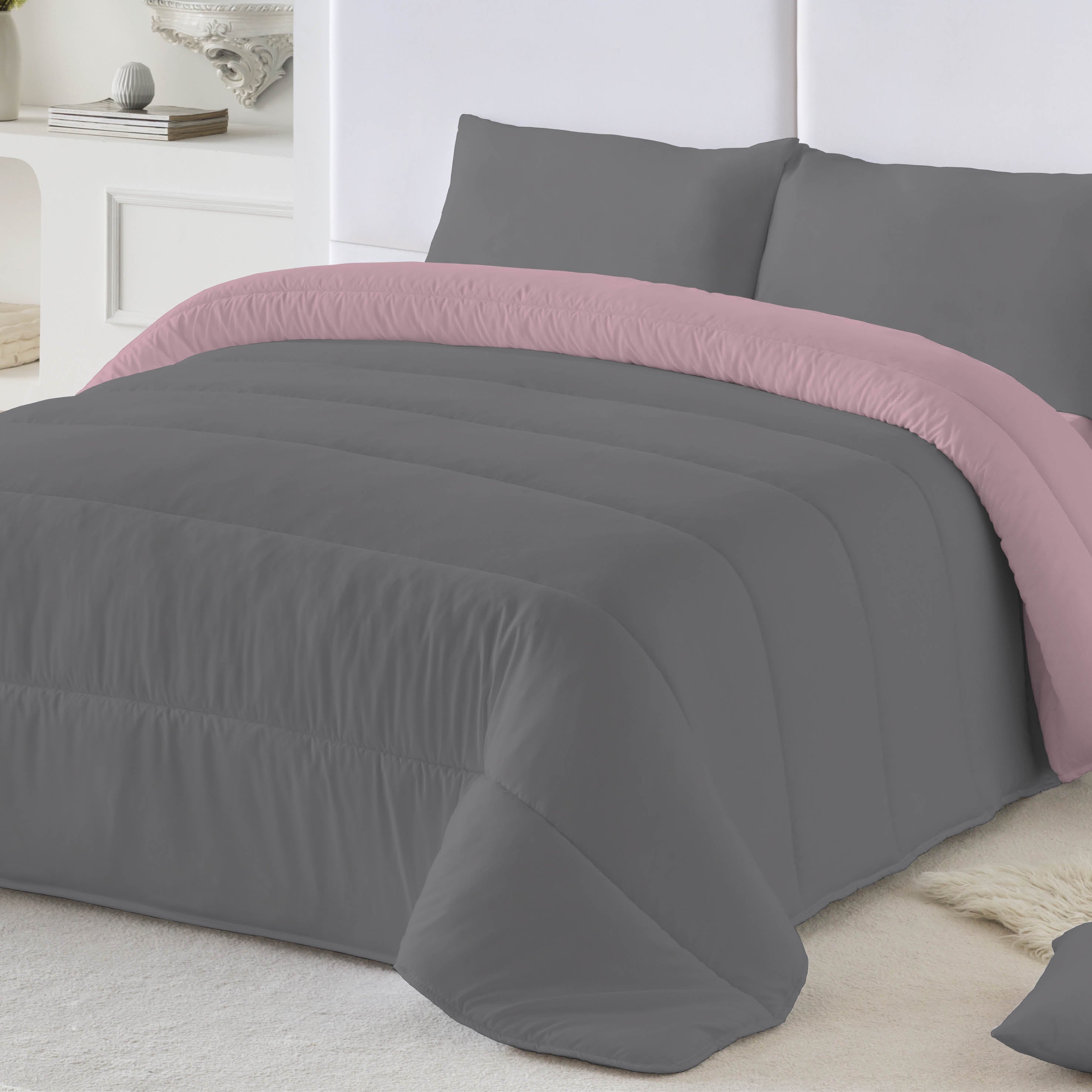 EDREDÓN NÓRDICO BICOLOR ROSA VIEJO/GRIS L.807
