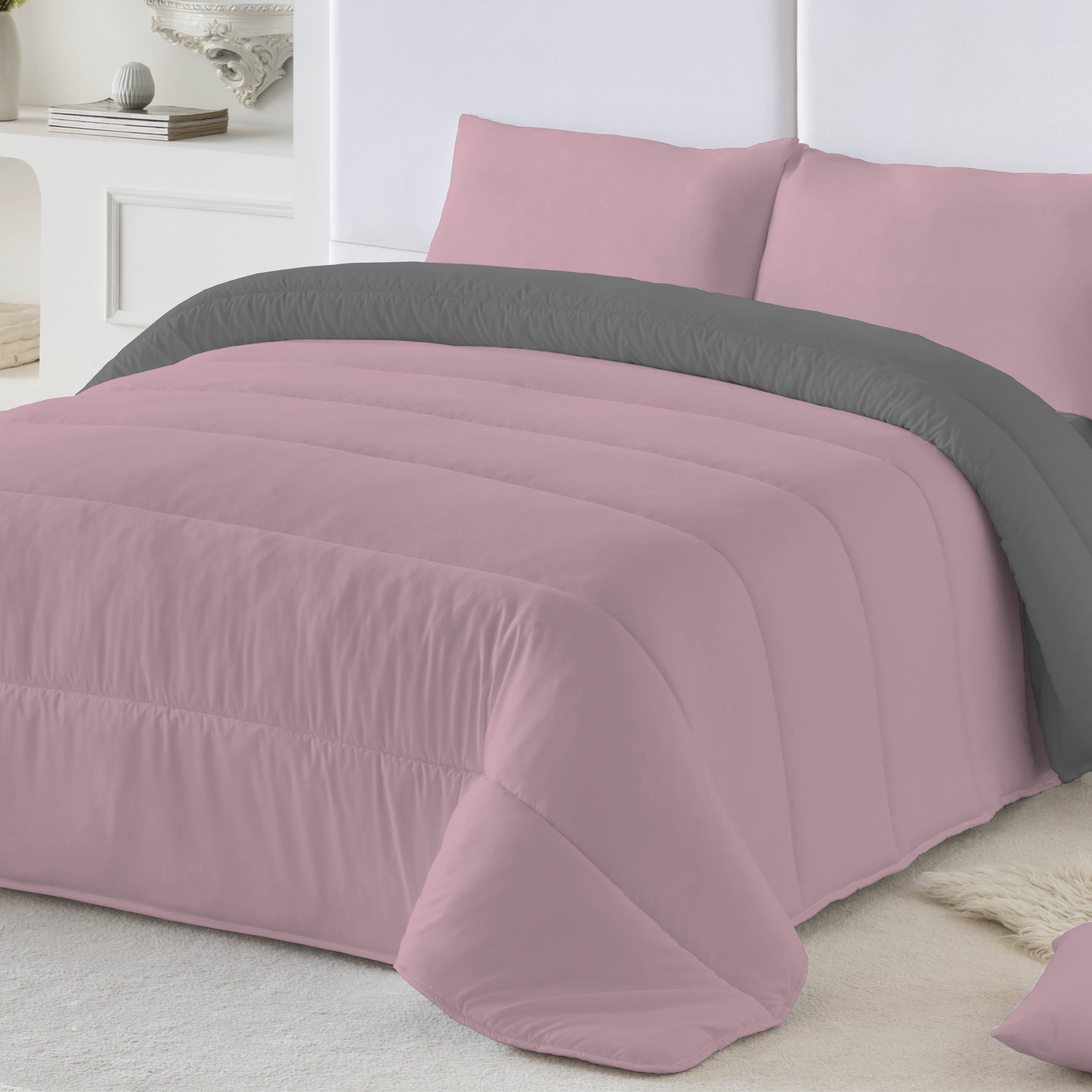 EDREDÓN NÓRDICO BICOLOR ROSA VIEJO/GRIS L.807