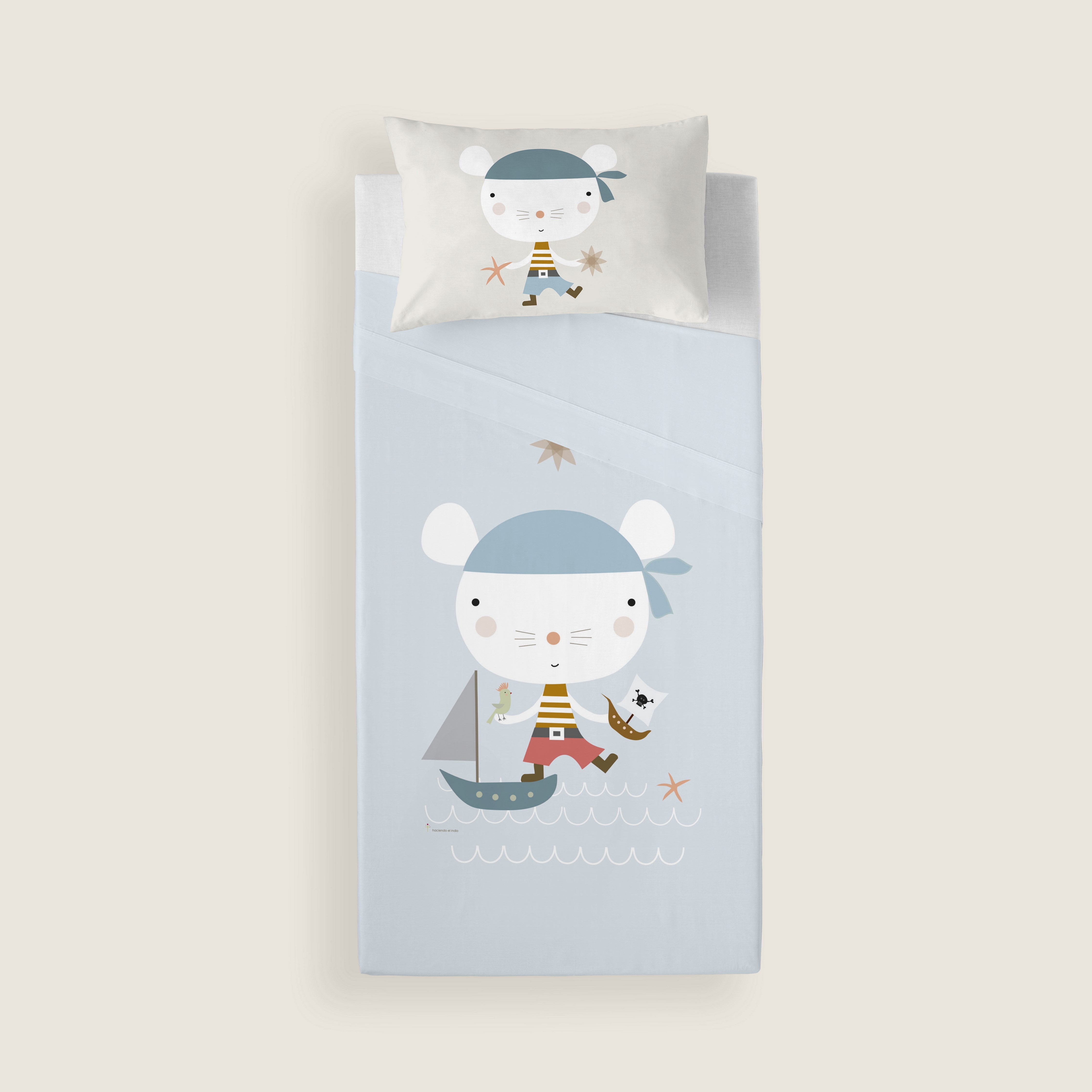 JUEGO DE SÁBANAS CUNA BEBÉ AVENTURA PIRATA A 100% ALGODÓN